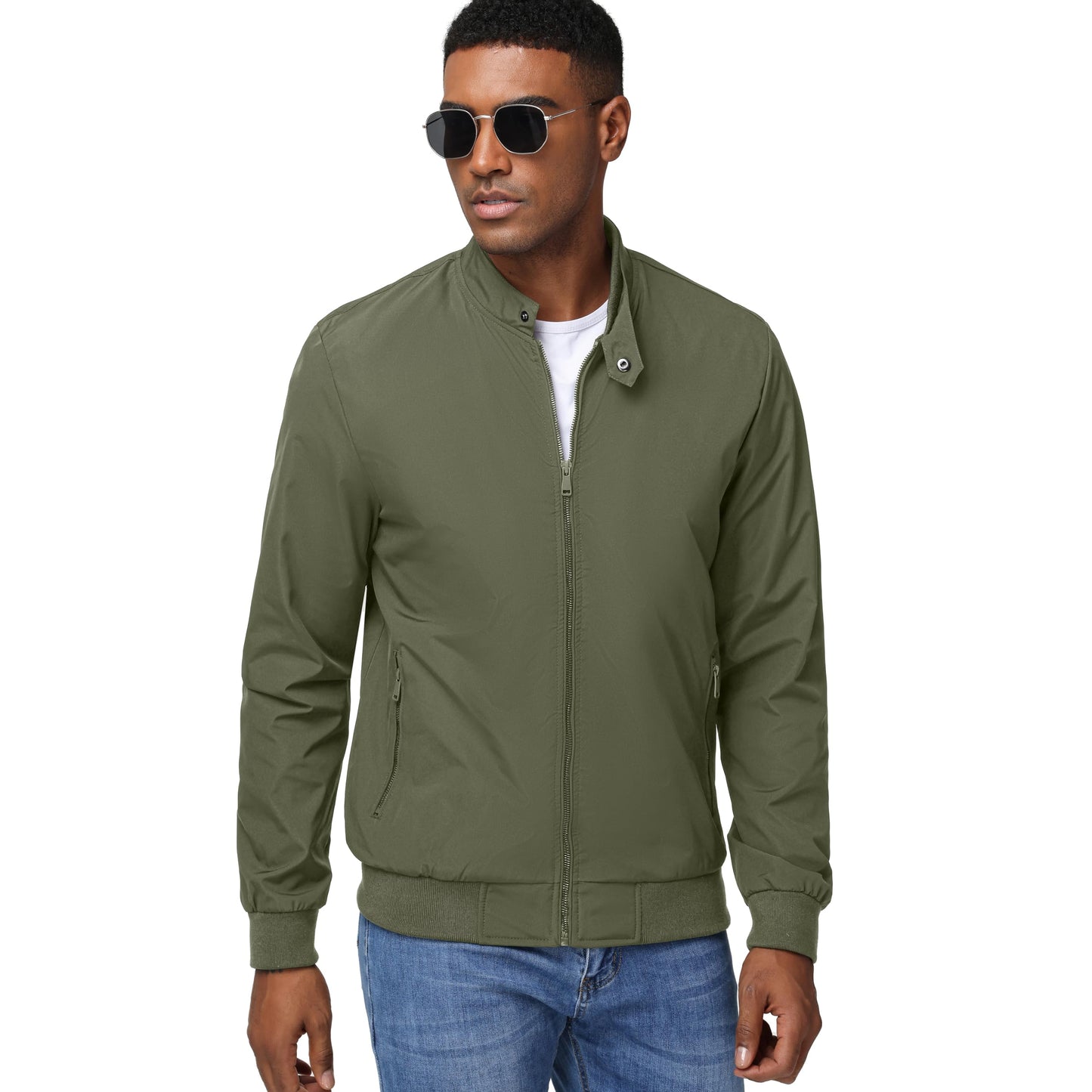 HOTIAN Herren Jacke Leichte Windbreaker Bomberjacke mit Stehkragen Jacke Übergangsjacke Freizeit jacke mit Reißverschlusstaschen