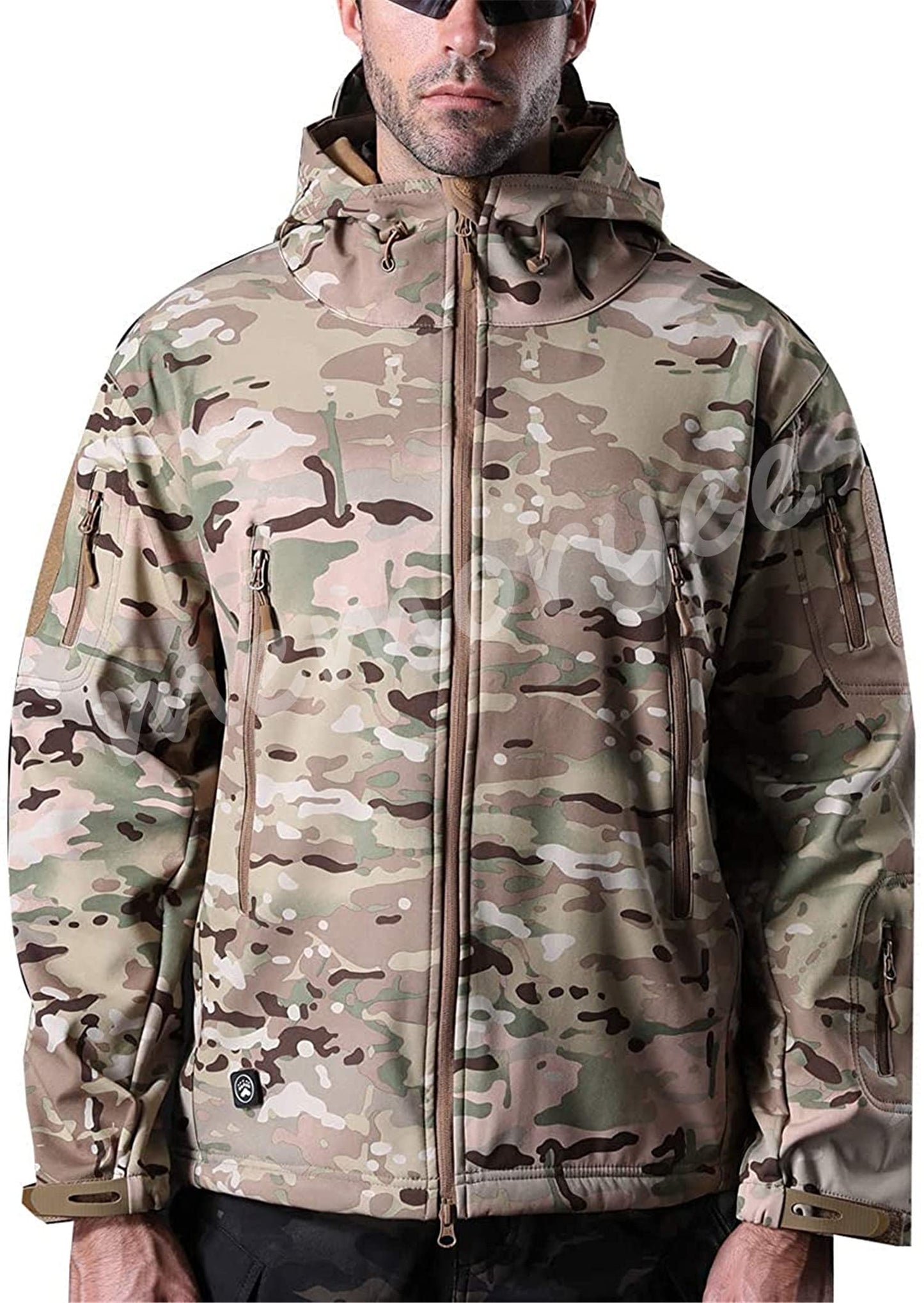Memoryee Men's Waterproof Softshell Jackets, Warm Military Outdoor Tactical Hoodies, Camouflage Coat
