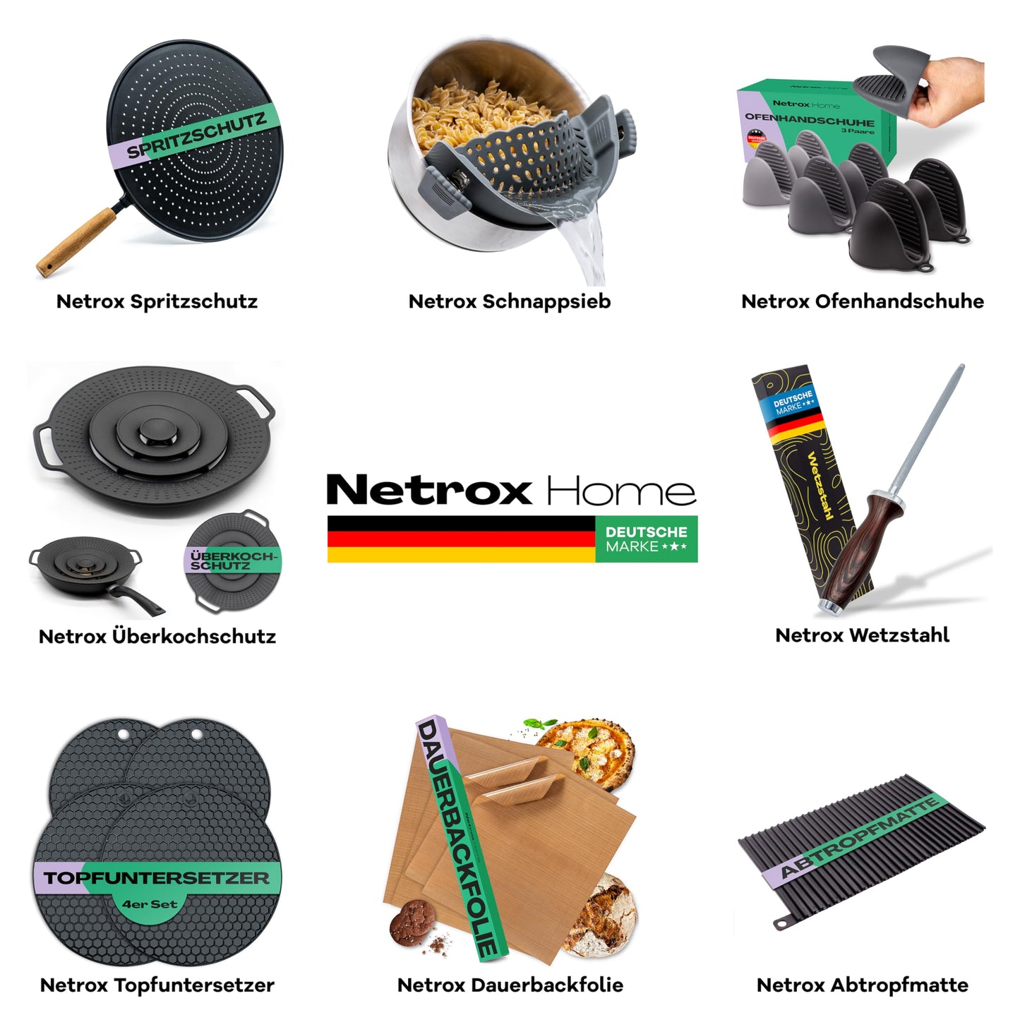 Netrox – Schnappsieb aus Silikon – Nudelsieb Aufsatz zum Einhängen in Topf, Pfanne & Schüssel – spülmaschinenfestes Küchensieb Sieb – Abtropfsieb als perfekte Abgießhilfe Abgiesshilfe für Nudeln Töpfe