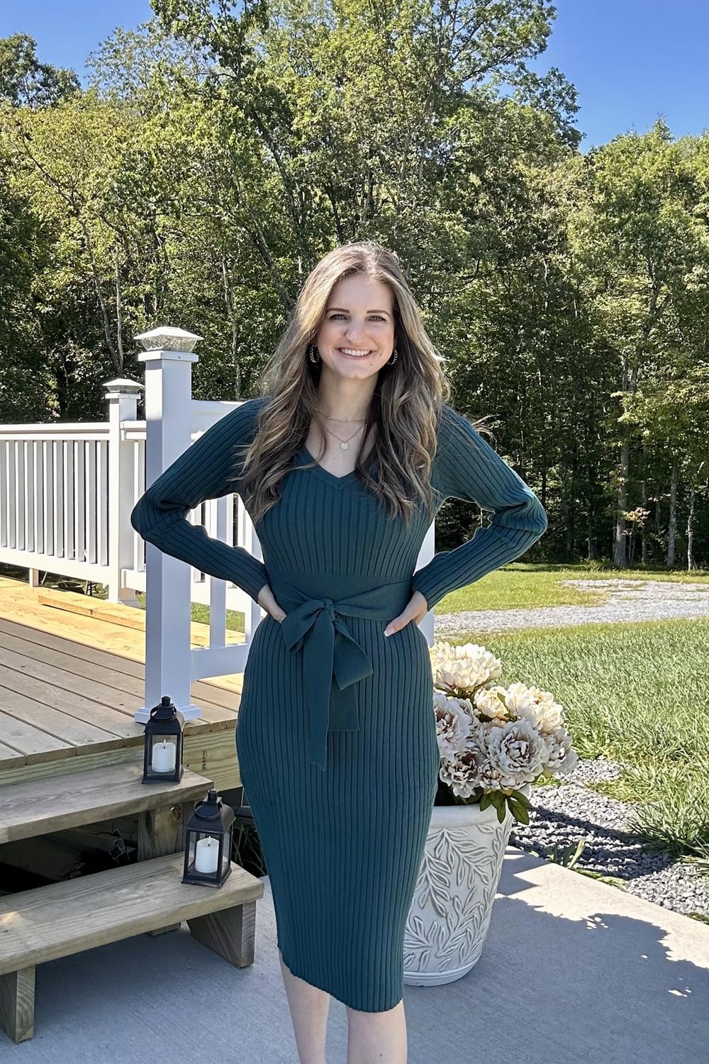 Newshows Strickkleid Damen Langarm Knielang Winterkleid Damen Elegant Pulloverkleid Winter Herbst mit Gürtel