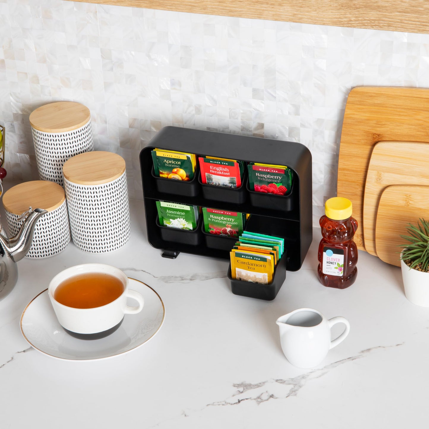 Mind Reader Teebeutelhalter und Organizer mit 6 Schubladen, Schwarz