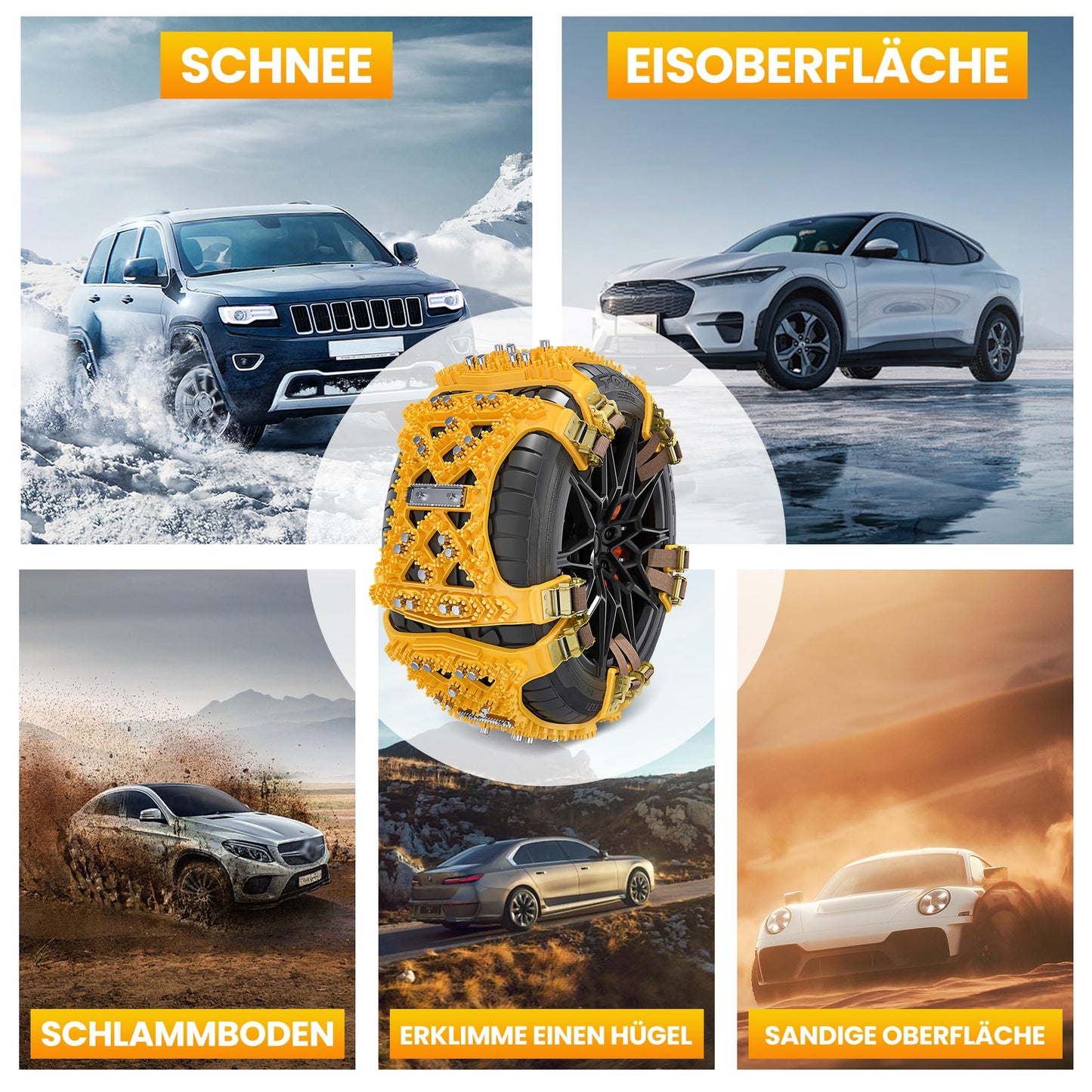 Schneeketten, 6 Stück Universal Schneeketten für Auto, SUV Reifen Anti Schneeketten Snow Chains für Eis, Schnee und matschigen Straßen (Reifenbreite 165mm-265mm/6.5-10.4'')