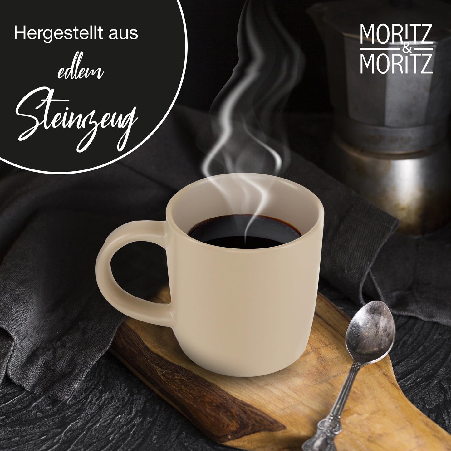 Moritz & Moritz NORDIC Geschirrset 6 Personen 18-teilig Taupe - Elegantes Teller Set aus hochwertigem Steinzeug - Geschirr Set aus 6x Dinnerteller, 6x Dessertteller, 6x Suppenteller