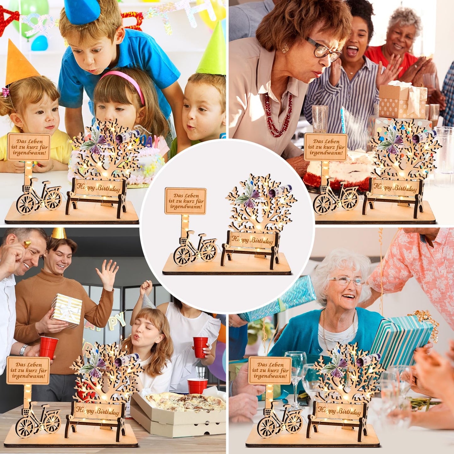 I LOVE MOM Geldgeschenk Geburtstag Holz, Fahrrad Geschenk, DIY Holz Schild Gästebuch Dreidimensionale Bäume Sitzbank Deko Zahlen für Geschenke, Hochzeiten, Partys, Geburtstage, Jubiläum (GYY-60)