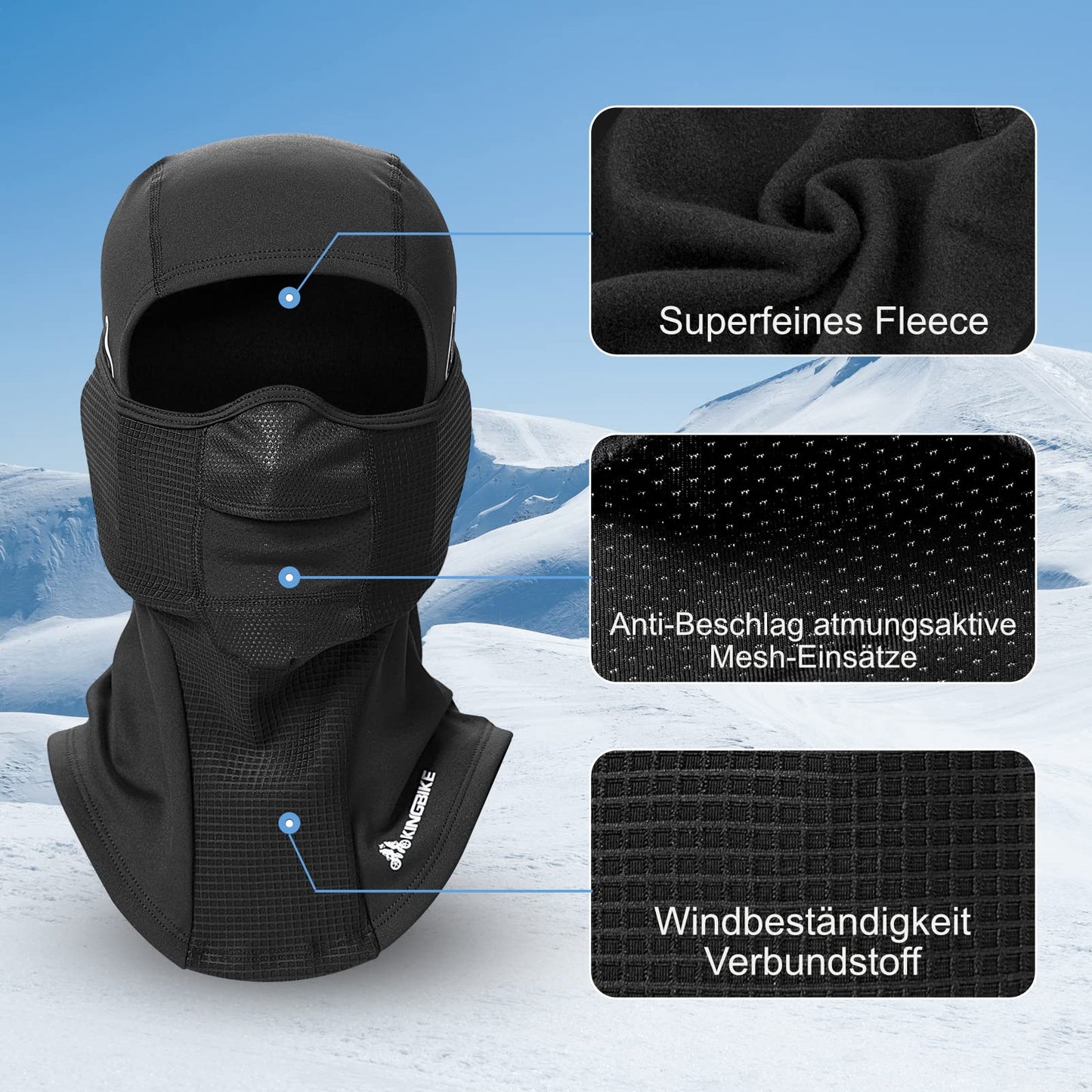 KINGBIKE Balaclava Motorcycle Bicycle Winter Sports Ski Mask Outdoor Warm Windproof Anti-Fog Universal Size for Men Women