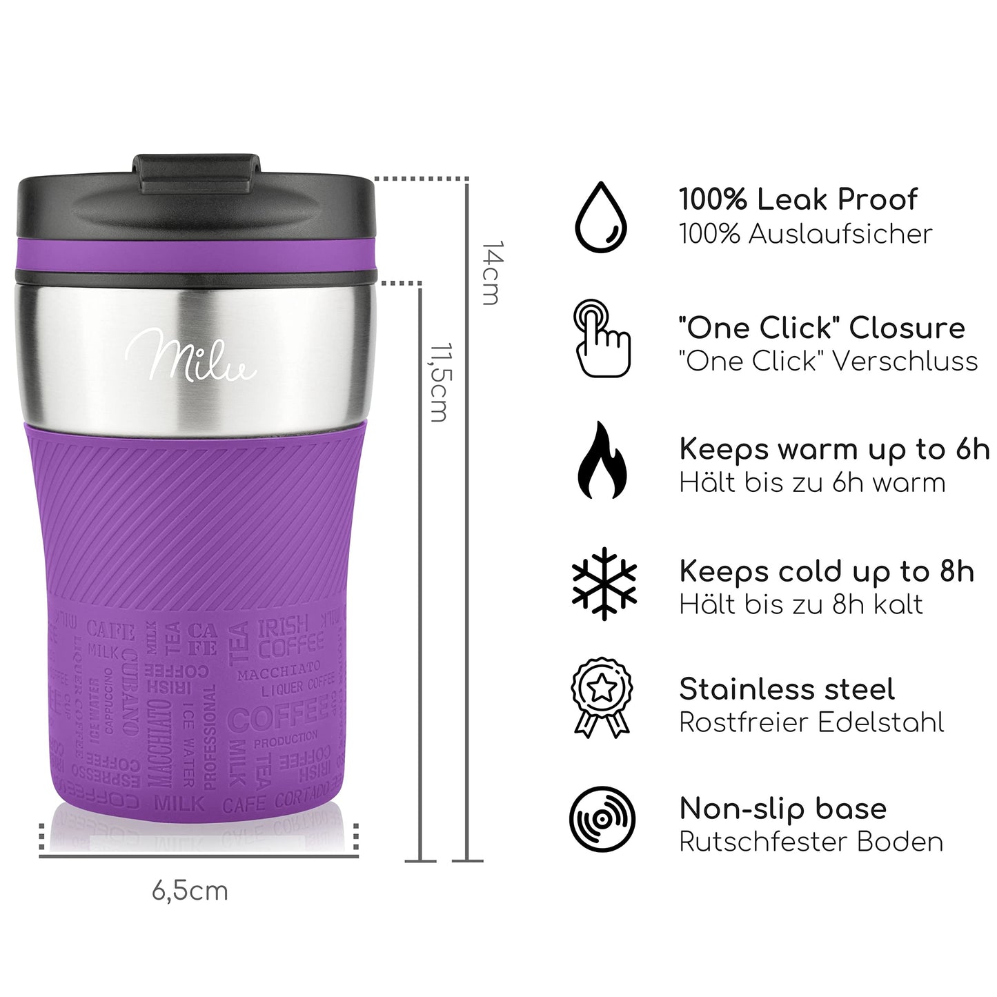 Milu Thermobecher Isolierbecher Kaffeebecher to go - 210ml 100% Auslaufsicher - Trinkbecher aus Edelstahl - Autobecher doppelwand Isolierung - Thermo Becher - Travel Mug (Rot)