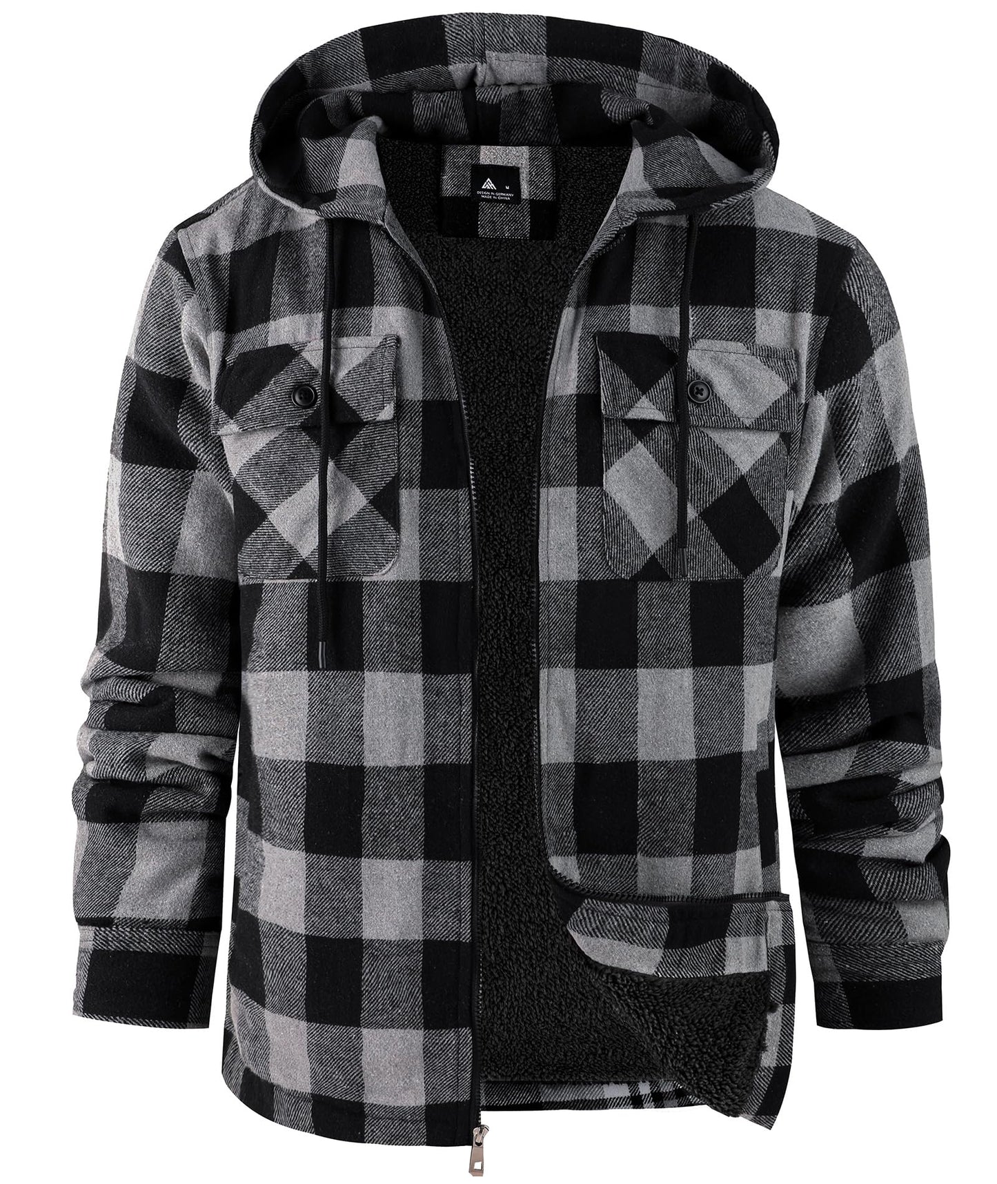 zitysport Hemdjacke Herren Hemd Sherpa Fleece Kariert Gefüttert Kapuzenpullover Fleecefutter Mantel Winter Jacke mit Taschen Flanellhemd Kariertes Männer Sweatjacke mit Kapuze