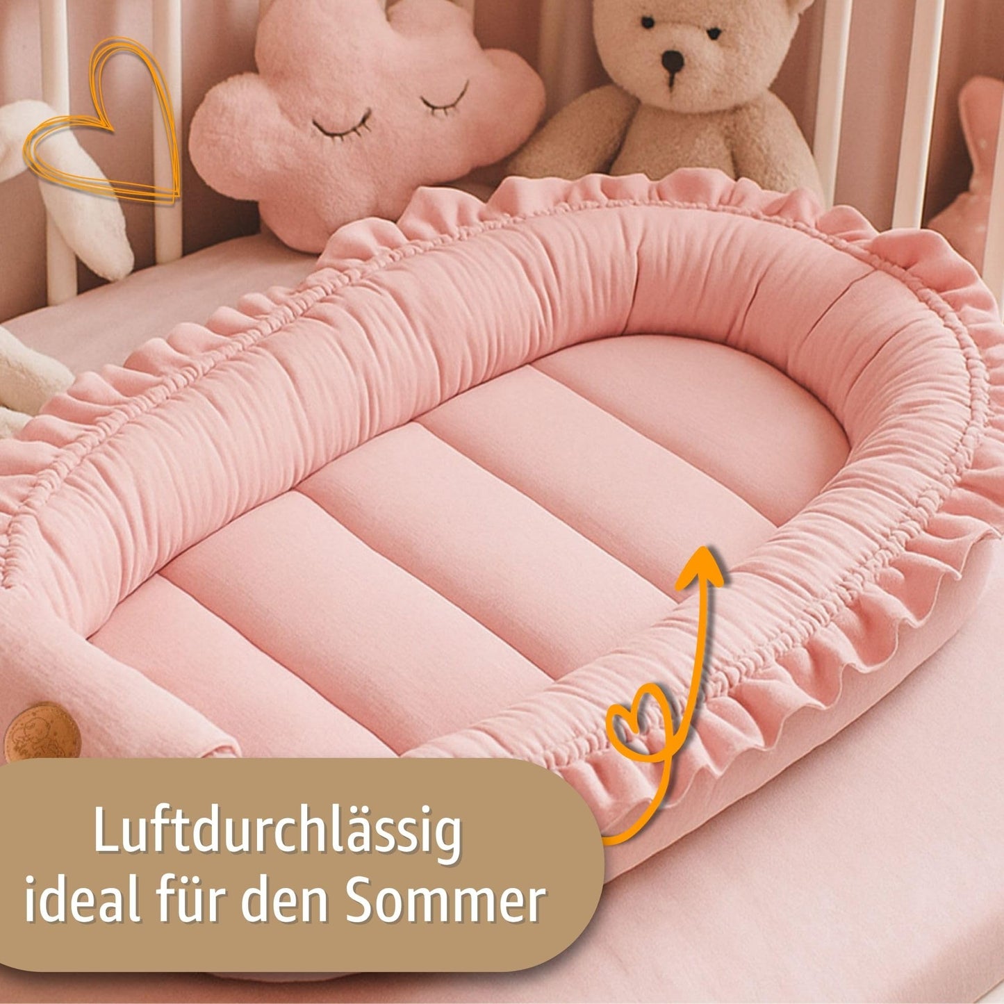 Musselin Babynest Nestchen Baby 90x50 cm - Babynestchen Neugeborene Nest für Kinder Bett und Babybett tragbar Kuschelnest Coccon für Jungen und Mädchen Baumwolle Grau