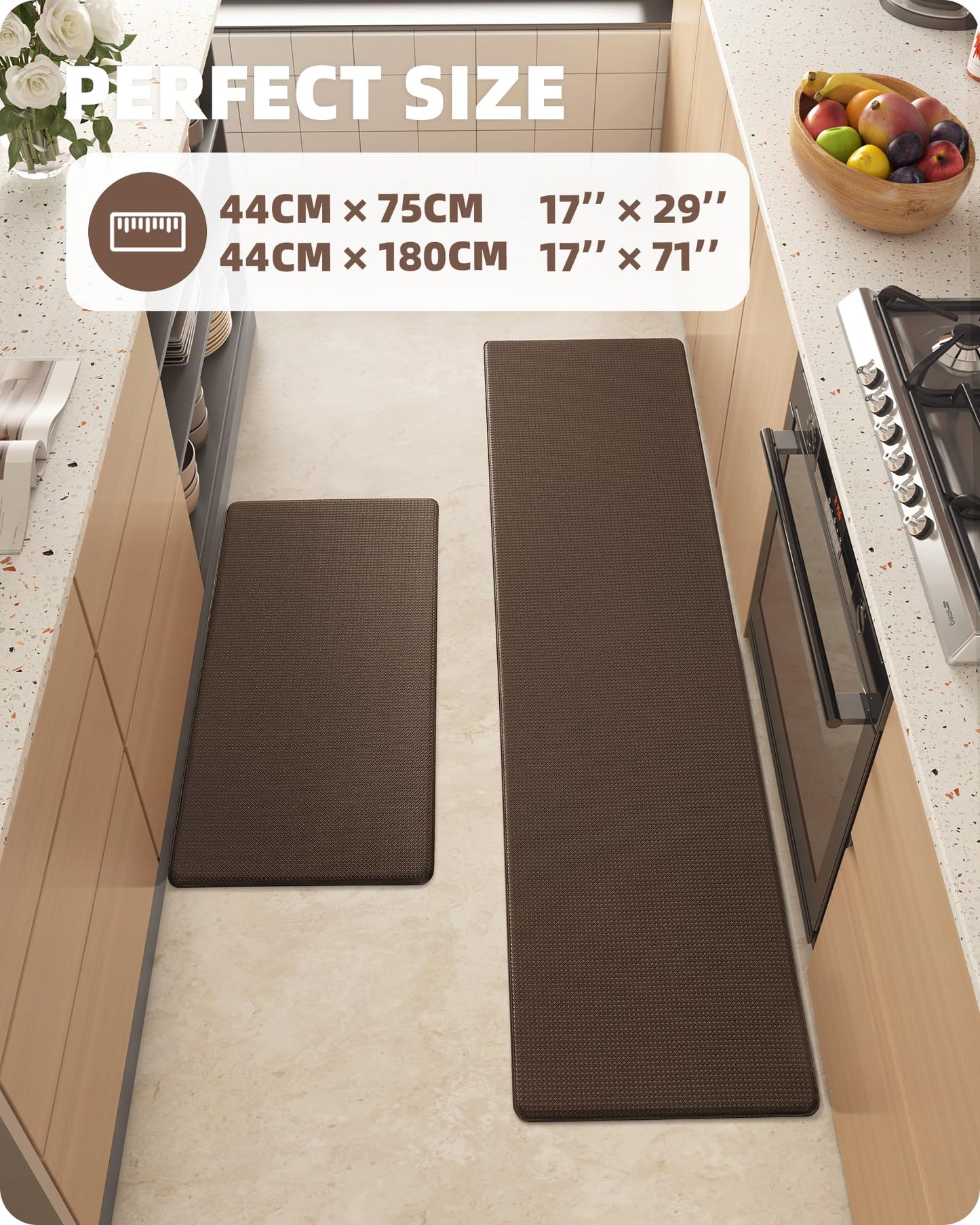 Color G Küchenläufer 2 Stück, küchenteppich waschbar rutschfest, Teppich küche mit Ölfest und Wasserdicht, Gummirücken Küchenmatte für Esszimmer, Küche, läufer Flur(44x150CM + 44x150CM, Schwarz)