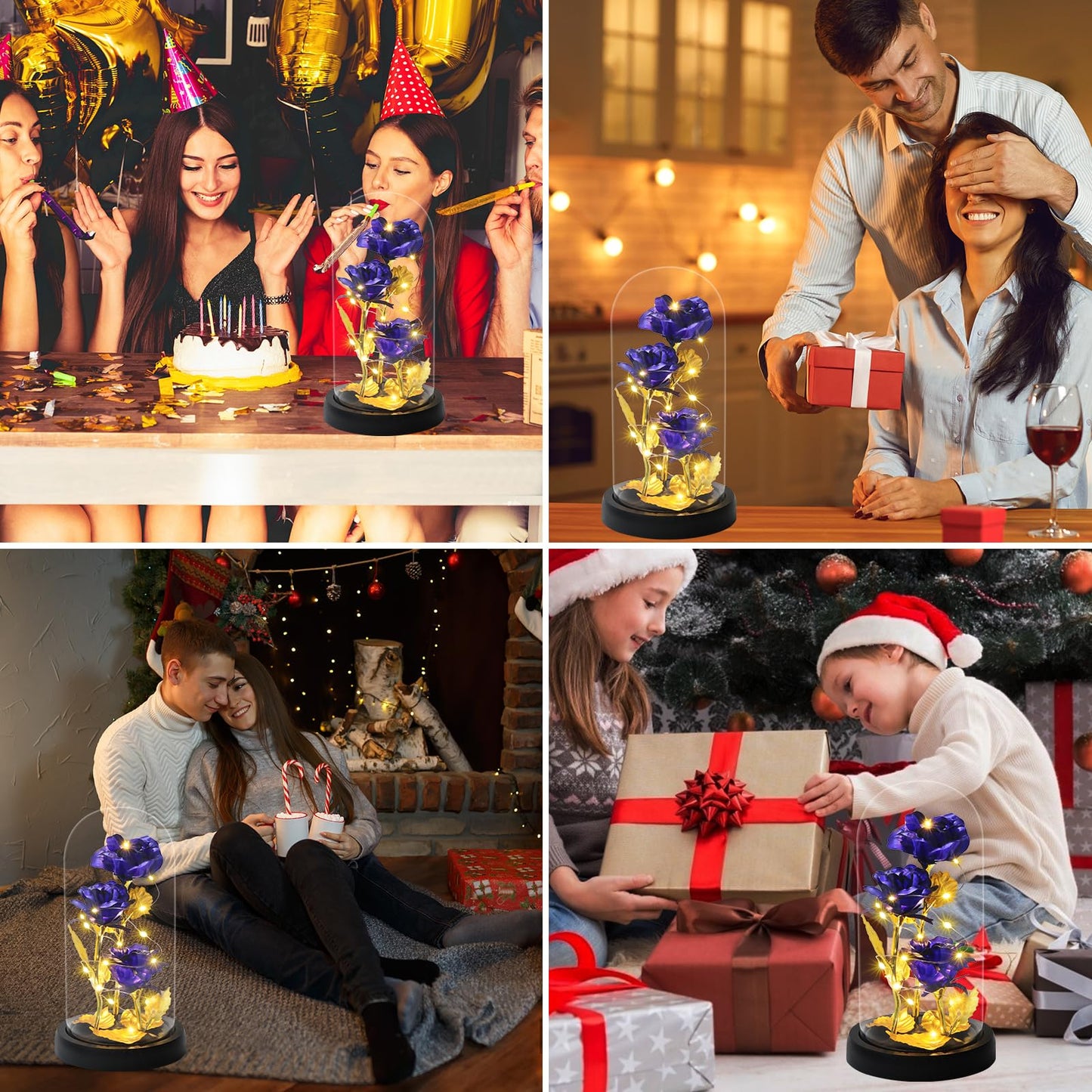 Touloube Geschenke Für Frauen, Galaxy Rose Blume Geschenk, Infinity Rose in Glaskuppel, LED-Lichterkette auf der Kristallrose, Geschenk für Frauen,Hochzeit,Muttertag,Jahrestag und Geburtstag