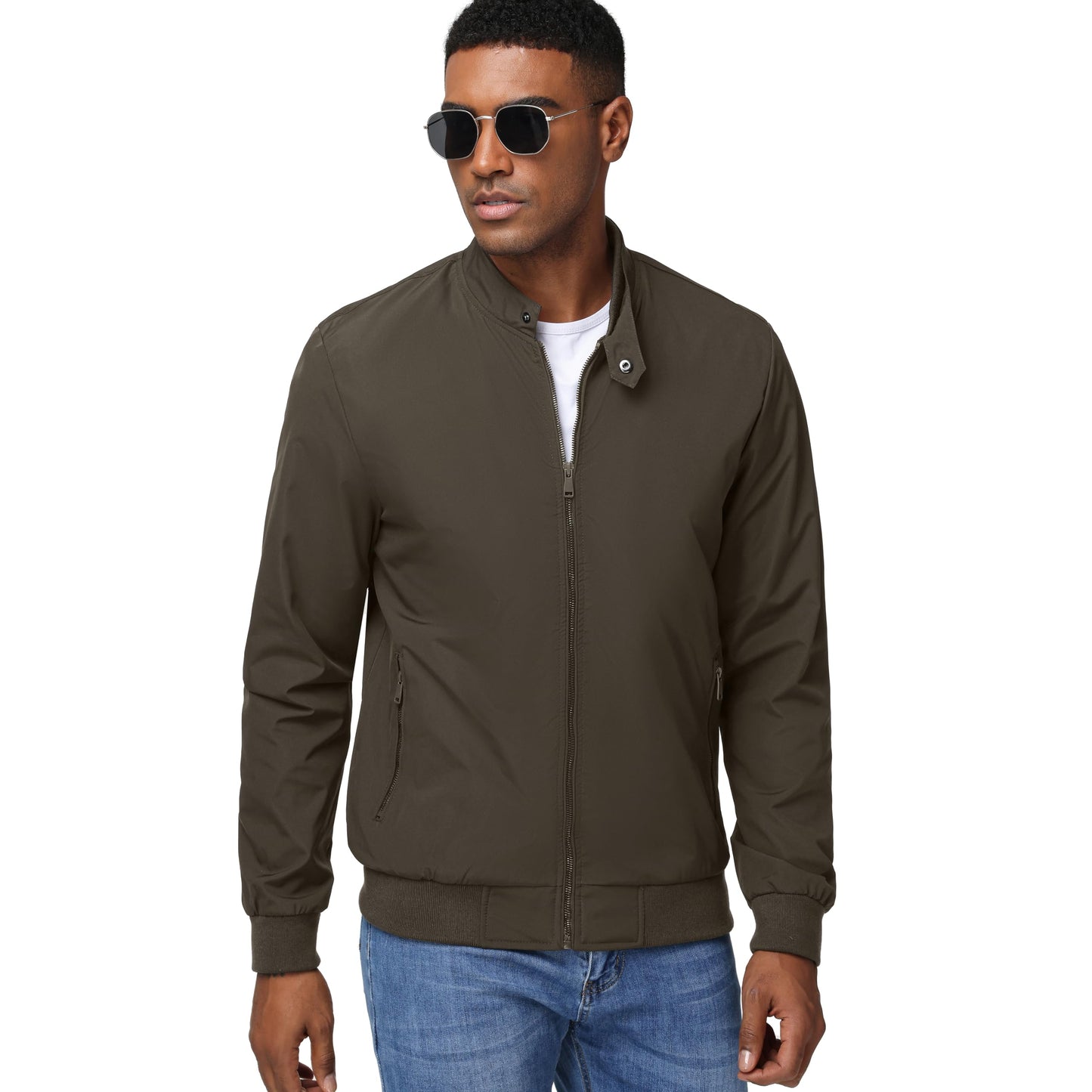 HOTIAN Herren Jacke Leichte Windbreaker Bomberjacke mit Stehkragen Jacke Übergangsjacke Freizeit jacke mit Reißverschlusstaschen