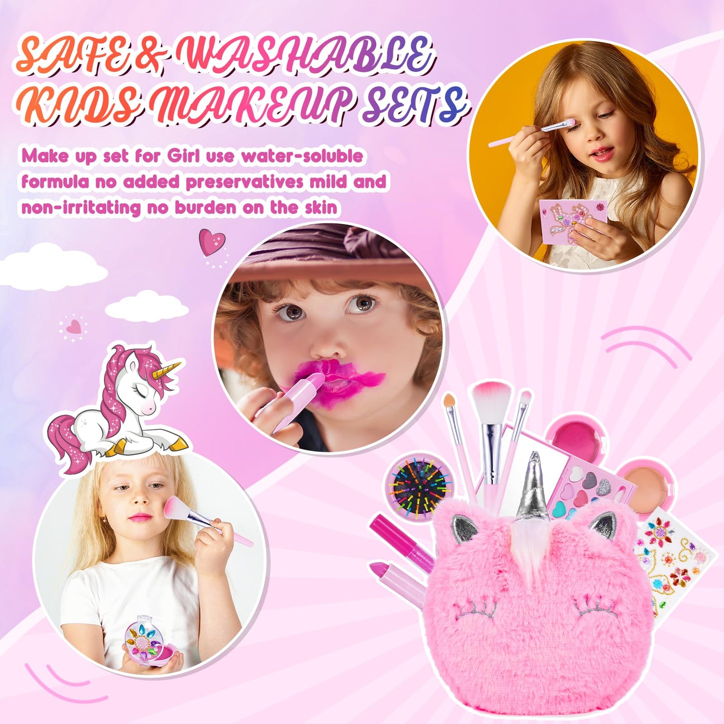 Hapikids Kinderschminke Geschenke Mädchen 3-10 Jahre,Schminke Kinder Spielzeug ab 3 -8 Jahre Kinderschminke Set Geburtstagsgeschenk für Mädchen Schminkkoffer Geschenke