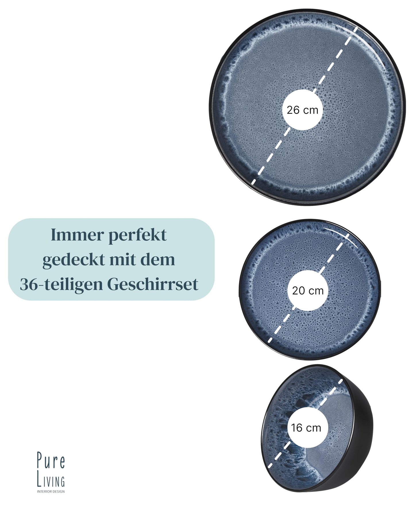 Steingut Frühstücksteller 6 Pers. Ibiza Hochwertiges Mediterranes TEST SEHR GUT Dessertteller Set - Kuchenteller spülmaschinen- und kratzfest - Kleine Teller, Salatteller Pure Living in Petrol