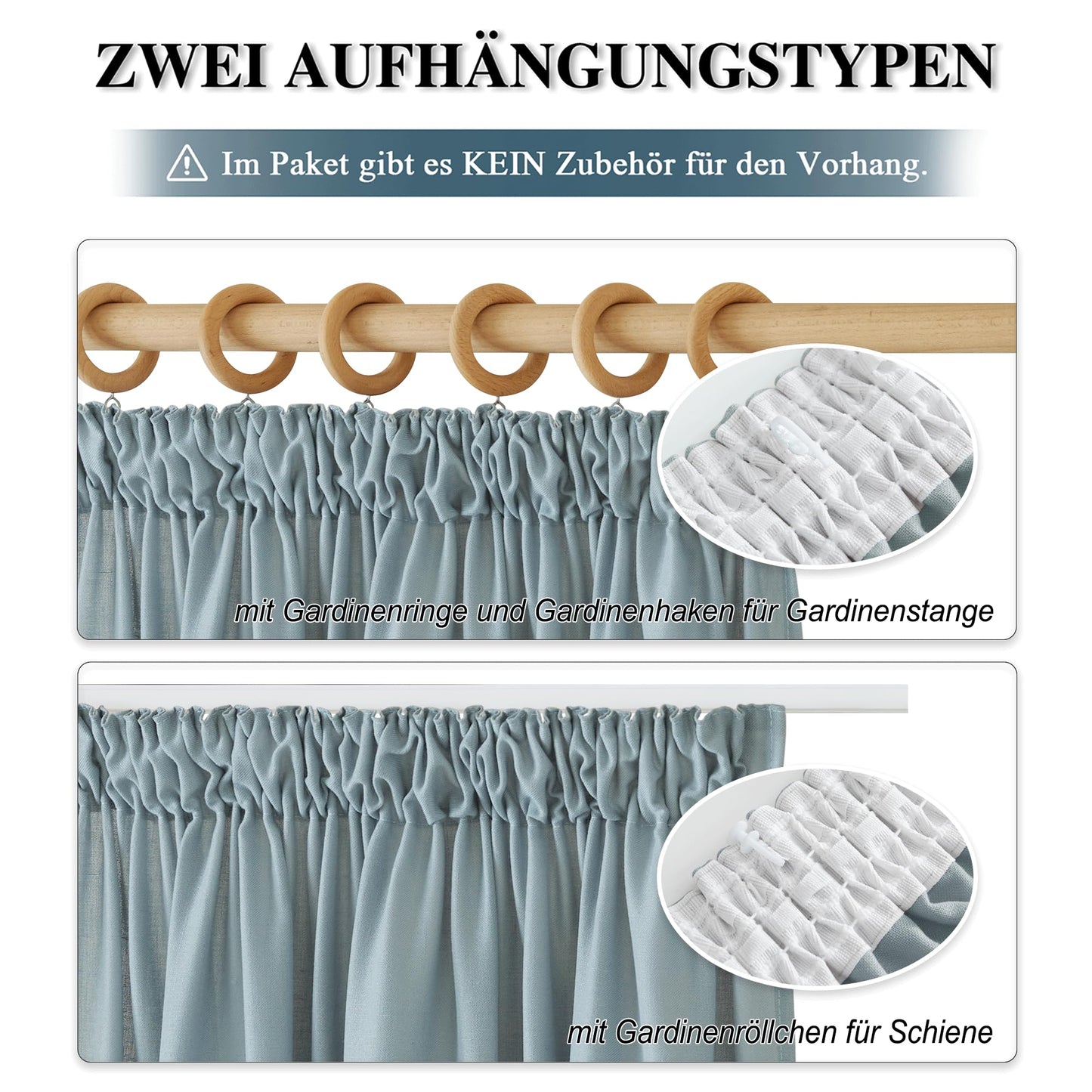 PONY DANCE Leinenvorhang Kräuselband Wohnzimmer Vorhänge Boho 2er Set H 245 x B 140 cm Leinen Gardinen für Schienensystem Leinenoptik Vorhänge Halbtransparent Linen Curtains Living Room, Beige