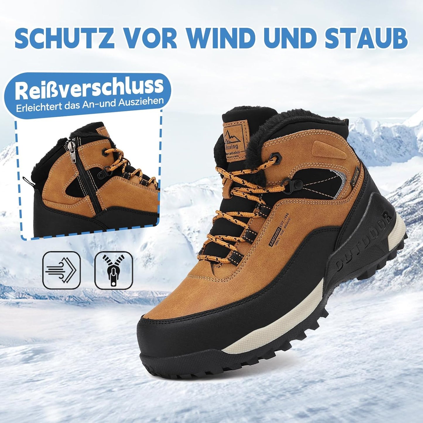 AX BOXING Winter Shoes Boys Hiking Shoes Lined Snow Boots Children Warm Lining Trekking Shoes Non-Slip Winter Boots Outdoor EU 34-40