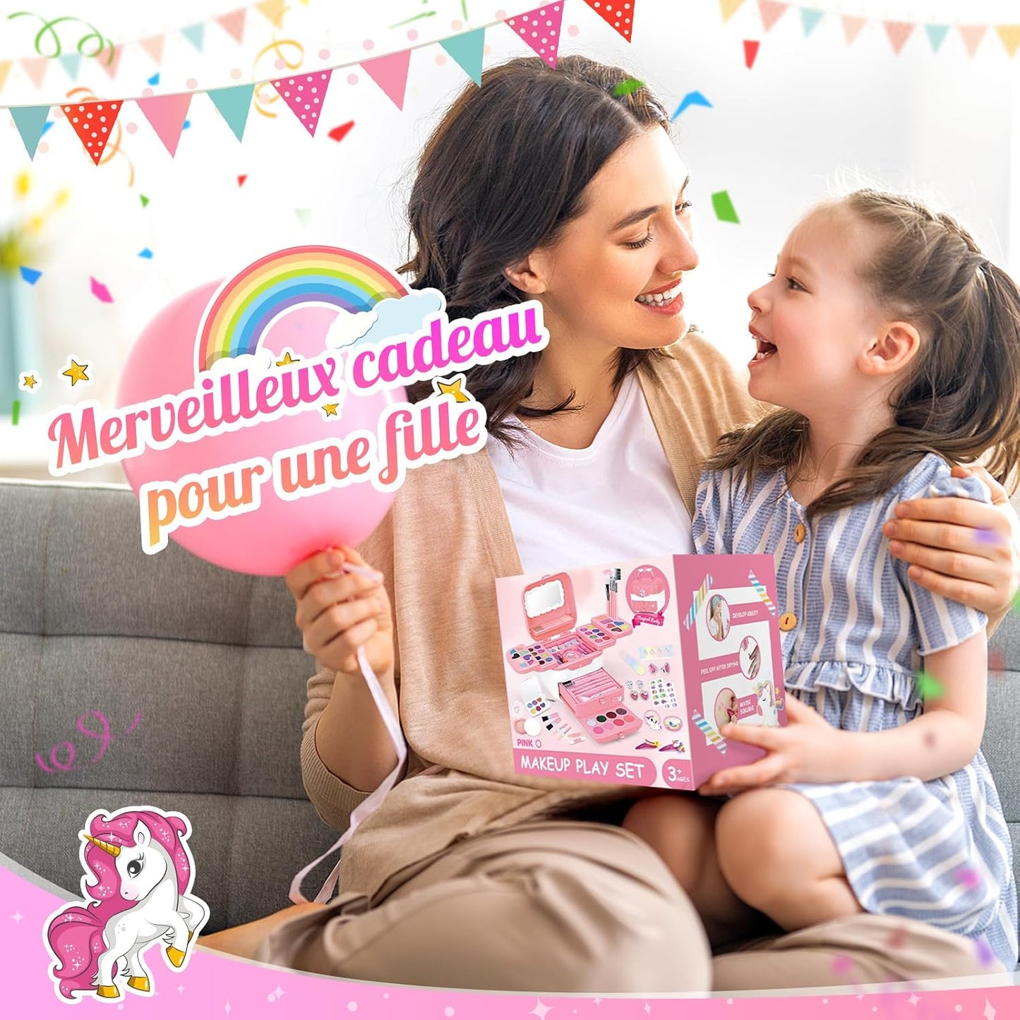 Hapikids Kinderschminke Geschenke Mädchen 3-10 Jahre,Schminke Kinder Spielzeug ab 3 -8 Jahre Kinderschminke Set Geburtstagsgeschenk für Mädchen Schminkkoffer Geschenke