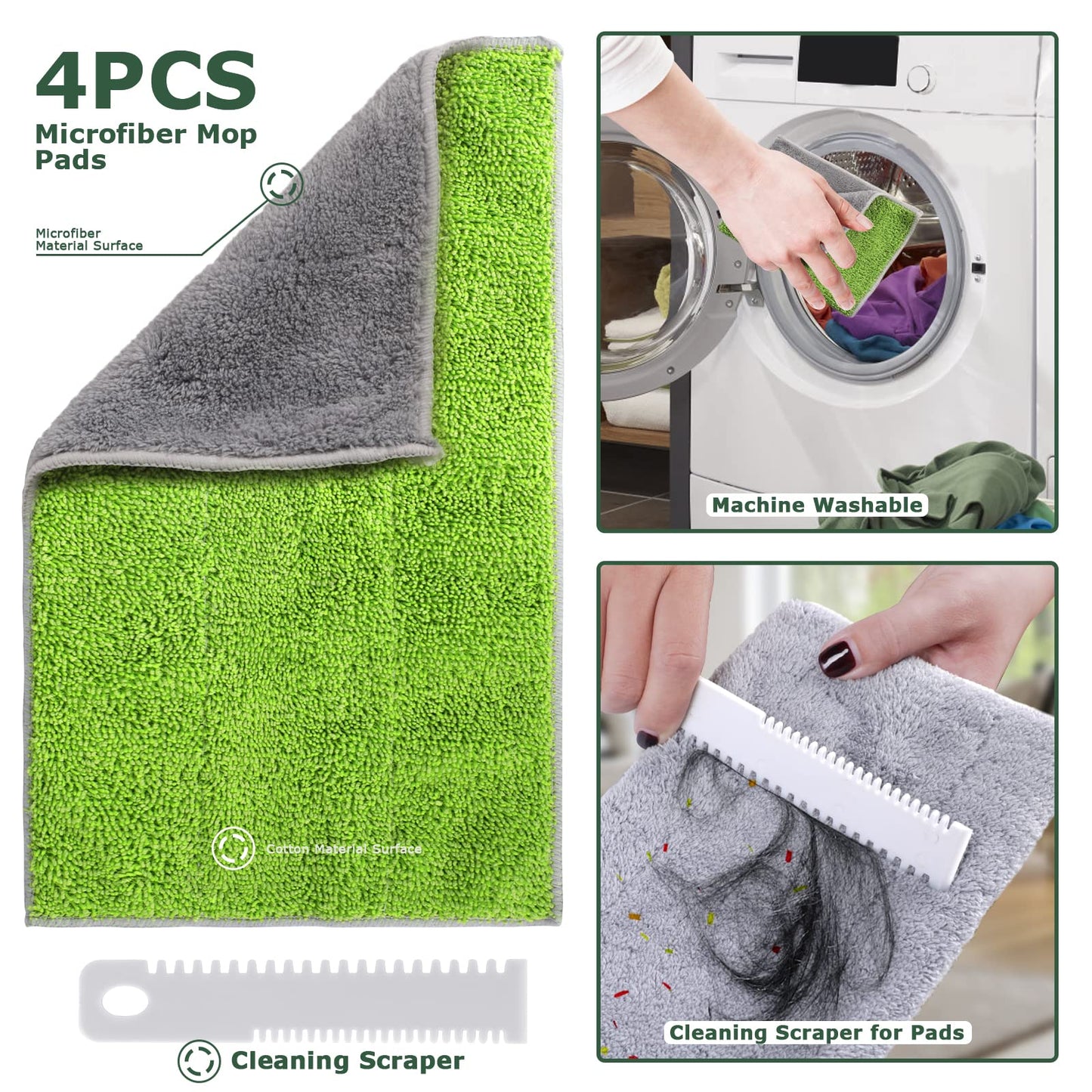 Masthome Wischmopp Bodenwischer Bodenreiniger,Mikrofaser Mopp mit 128cm Teleskopstiel,Wischer Boden Flachmopp mit 4 Moppads für Hartholz,Laminat,Fliesen,Marmor,Send Scraping Dust