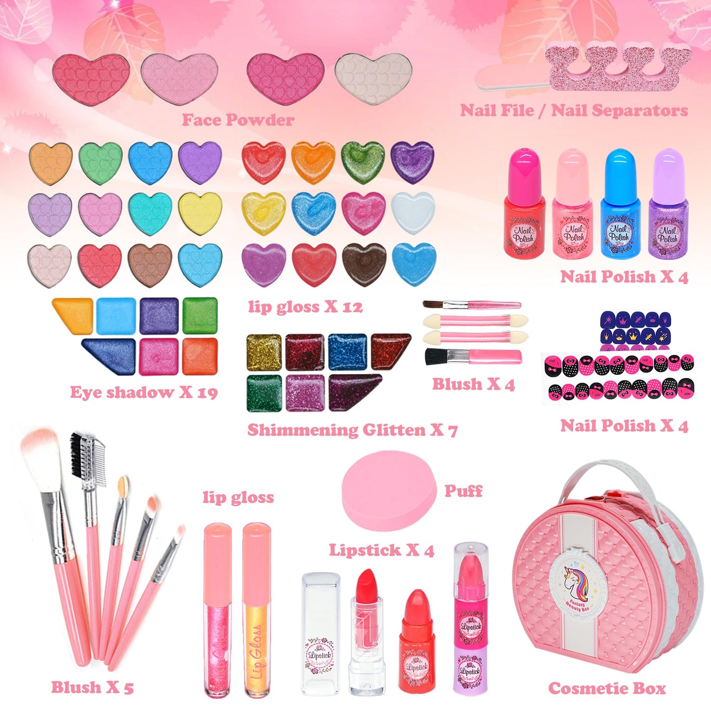 Mrabbitoo Kinderschminke Set Mädchen Schminkkoffer - Waschbar Kinder Make Up Set Schminkset Spielzeug,Schminke Halloween Weihnachts Geburtstag Geschenke für Prinzessin 4 5 6 7 8 9 10 11 12 Jahre