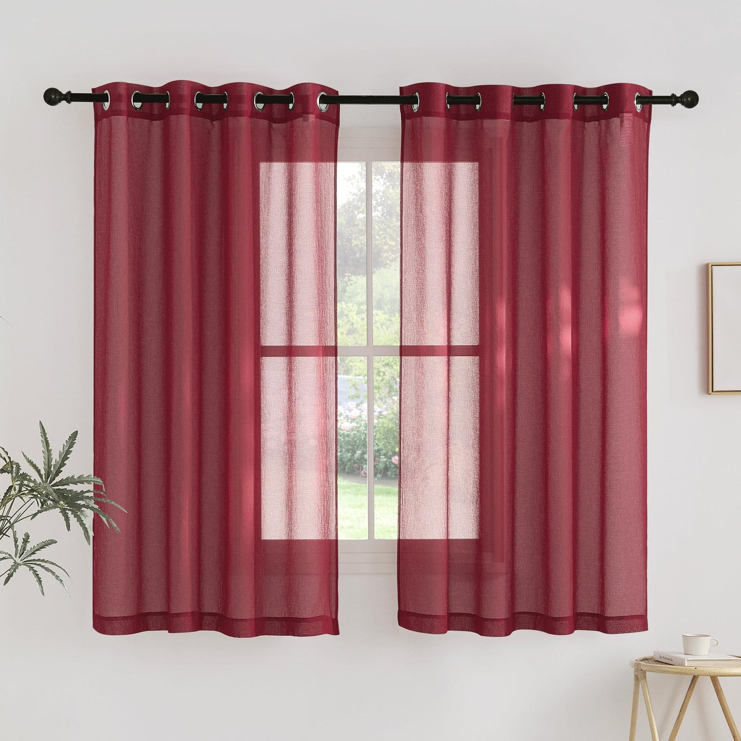 PONY DANCE Voile Gardinen Weiss Transparent Ösenvorhang 2er Set H 160 x B 140 cm Wohnzimmer Gardinen Kurz Durchlässige Vorhänge Weiß Vorhang Leinenoptik Schlafzimmer