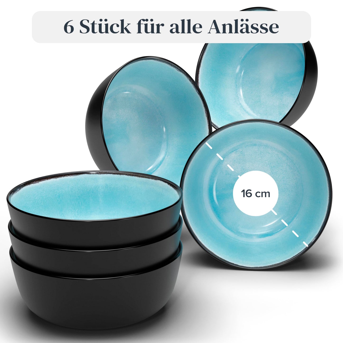 Steingut Frühstücksteller 6 Pers. Ibiza Hochwertiges Mediterranes TEST SEHR GUT Dessertteller Set - Kuchenteller spülmaschinen- und kratzfest - Kleine Teller, Salatteller Pure Living in Petrol