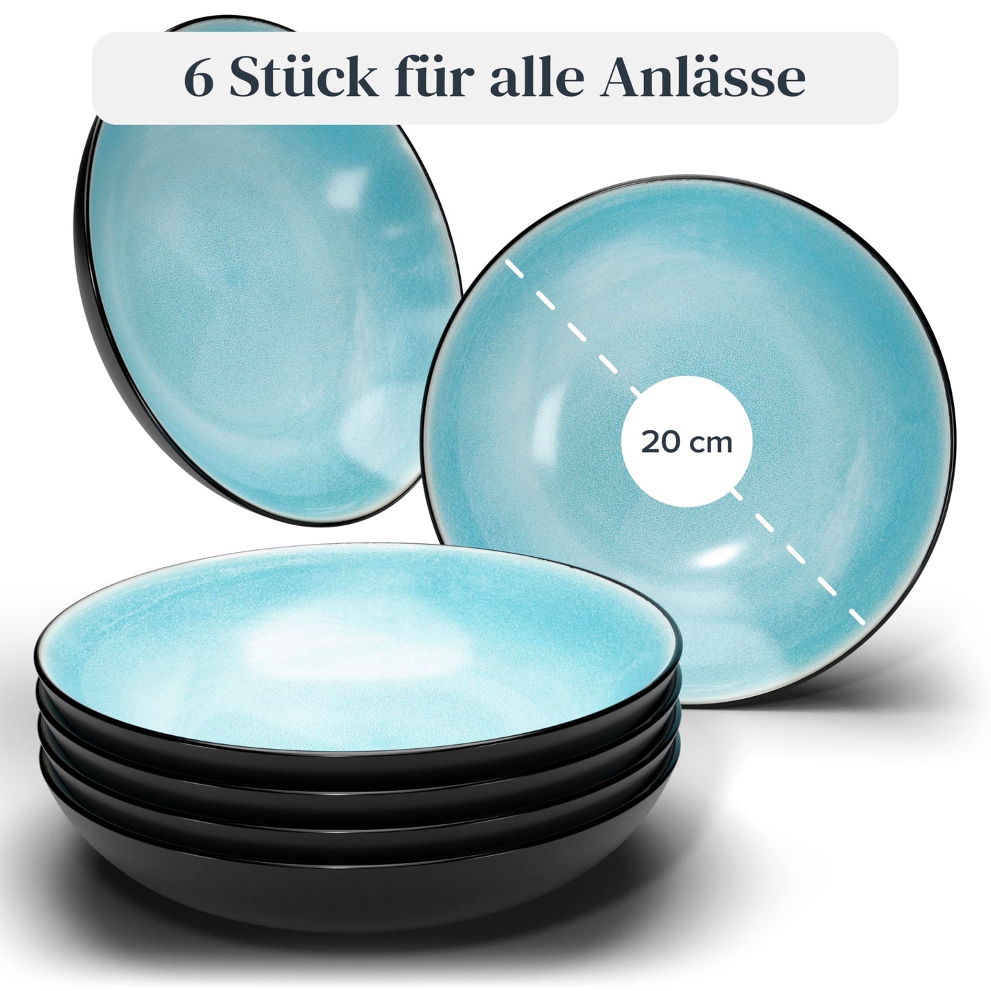 Steingut Frühstücksteller 6 Pers. Ibiza Hochwertiges Mediterranes TEST SEHR GUT Dessertteller Set - Kuchenteller spülmaschinen- und kratzfest - Kleine Teller, Salatteller Pure Living in Petrol