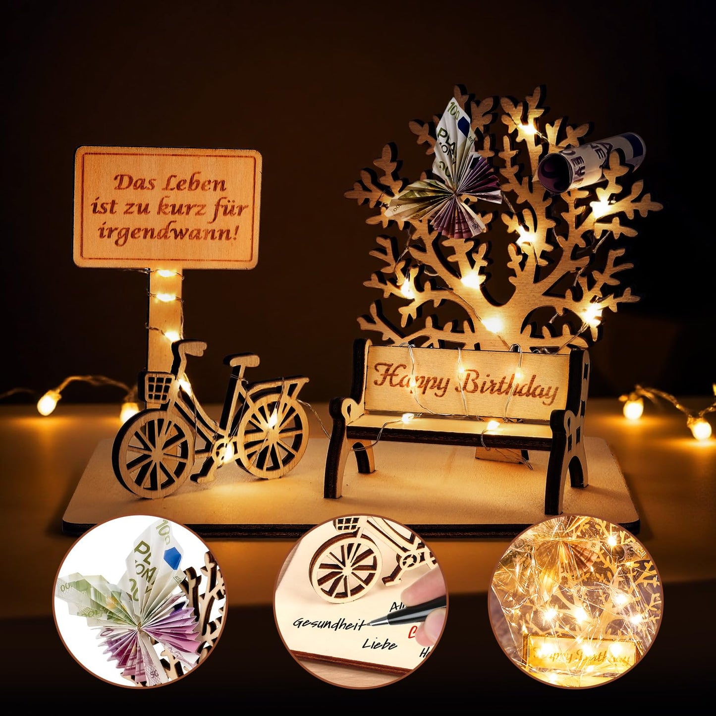I LOVE MOM Geldgeschenk Geburtstag Holz, Fahrrad Geschenk, DIY Holz Schild Gästebuch Dreidimensionale Bäume Sitzbank Deko Zahlen für Geschenke, Hochzeiten, Partys, Geburtstage, Jubiläum (GYY-60)