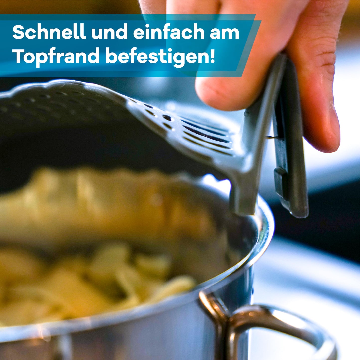 Netrox – Schnappsieb aus Silikon – Nudelsieb Aufsatz zum Einhängen in Topf, Pfanne & Schüssel – spülmaschinenfestes Küchensieb Sieb – Abtropfsieb als perfekte Abgießhilfe Abgiesshilfe für Nudeln Töpfe