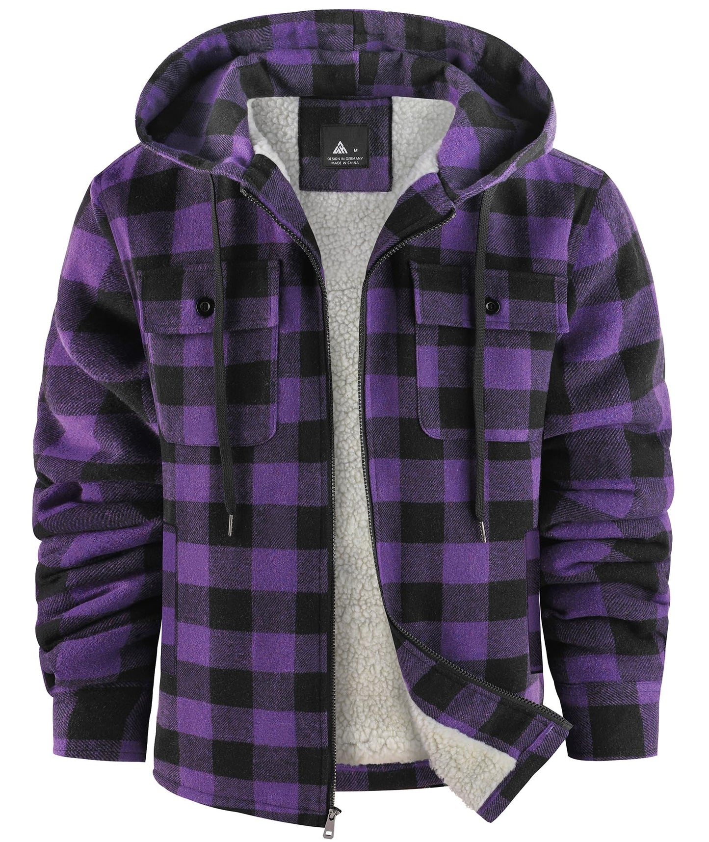 zitysport Hemdjacke Herren Hemd Sherpa Fleece Kariert Gefüttert Kapuzenpullover Fleecefutter Mantel Winter Jacke mit Taschen Flanellhemd Kariertes Männer Sweatjacke mit Kapuze