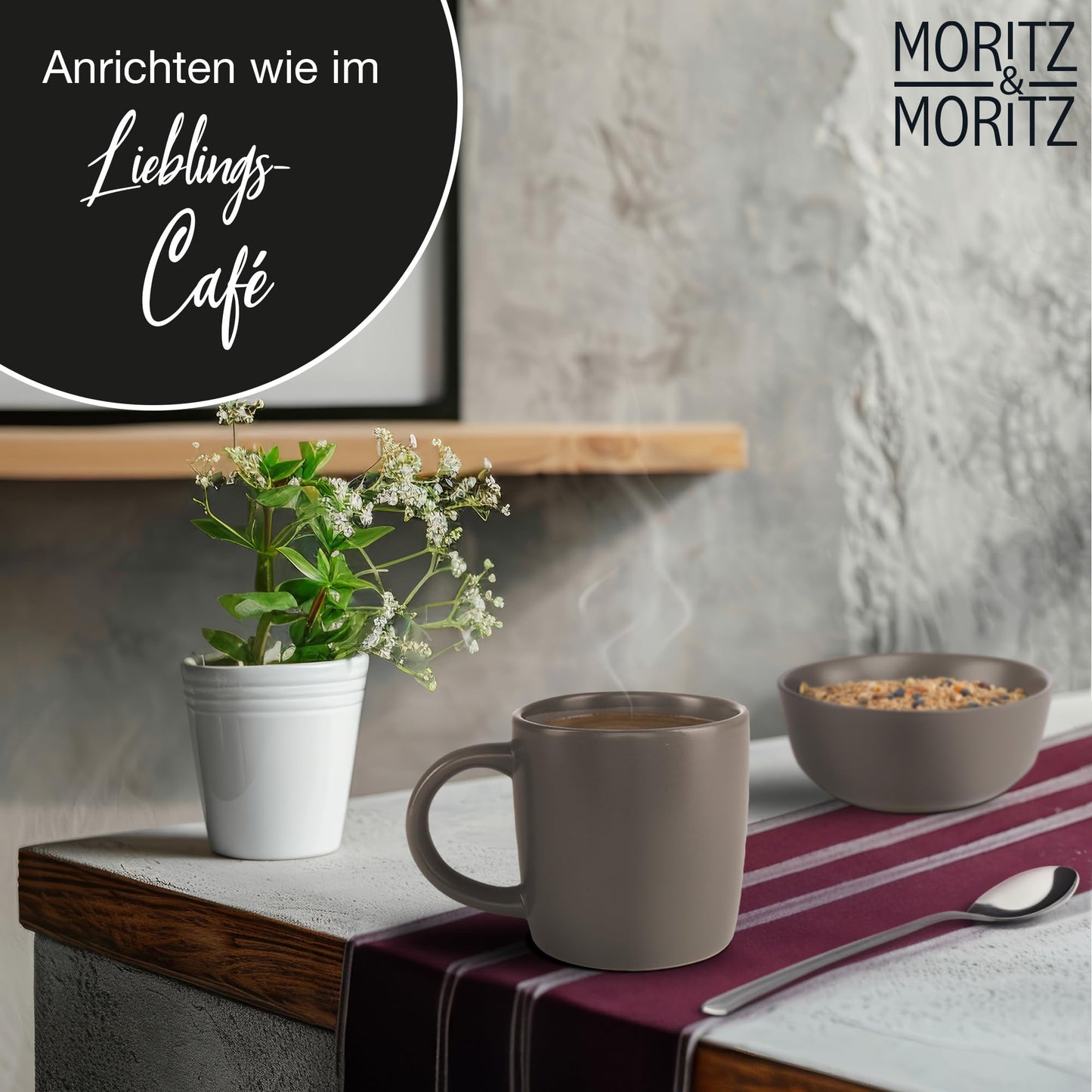 Moritz & Moritz NORDIC Geschirrset 6 Personen 18-teilig Taupe - Elegantes Teller Set aus hochwertigem Steinzeug - Geschirr Set aus 6x Dinnerteller, 6x Dessertteller, 6x Suppenteller