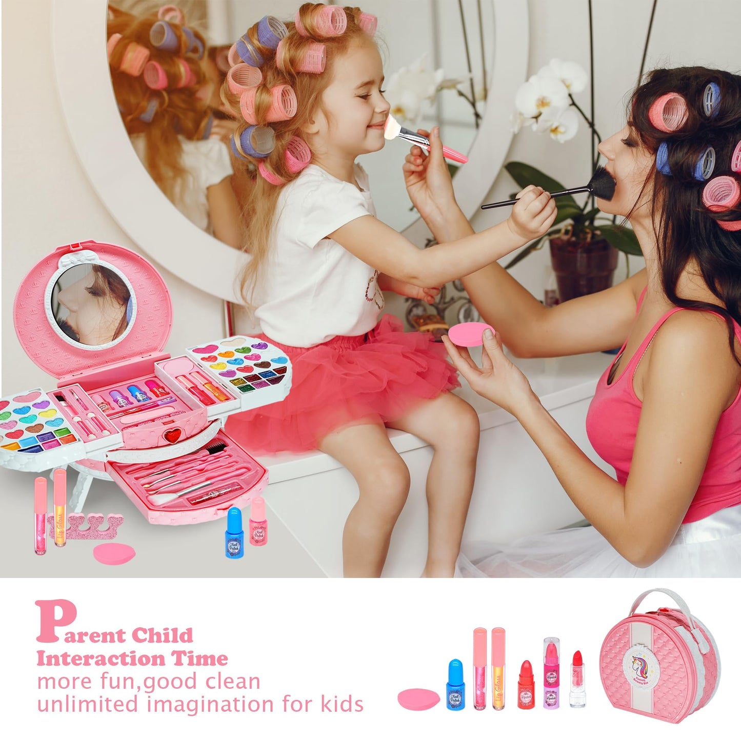 Mrabbitoo Kinderschminke Set Mädchen Schminkkoffer - Waschbar Kinder Make Up Set Schminkset Spielzeug,Schminke Halloween Weihnachts Geburtstag Geschenke für Prinzessin 4 5 6 7 8 9 10 11 12 Jahre
