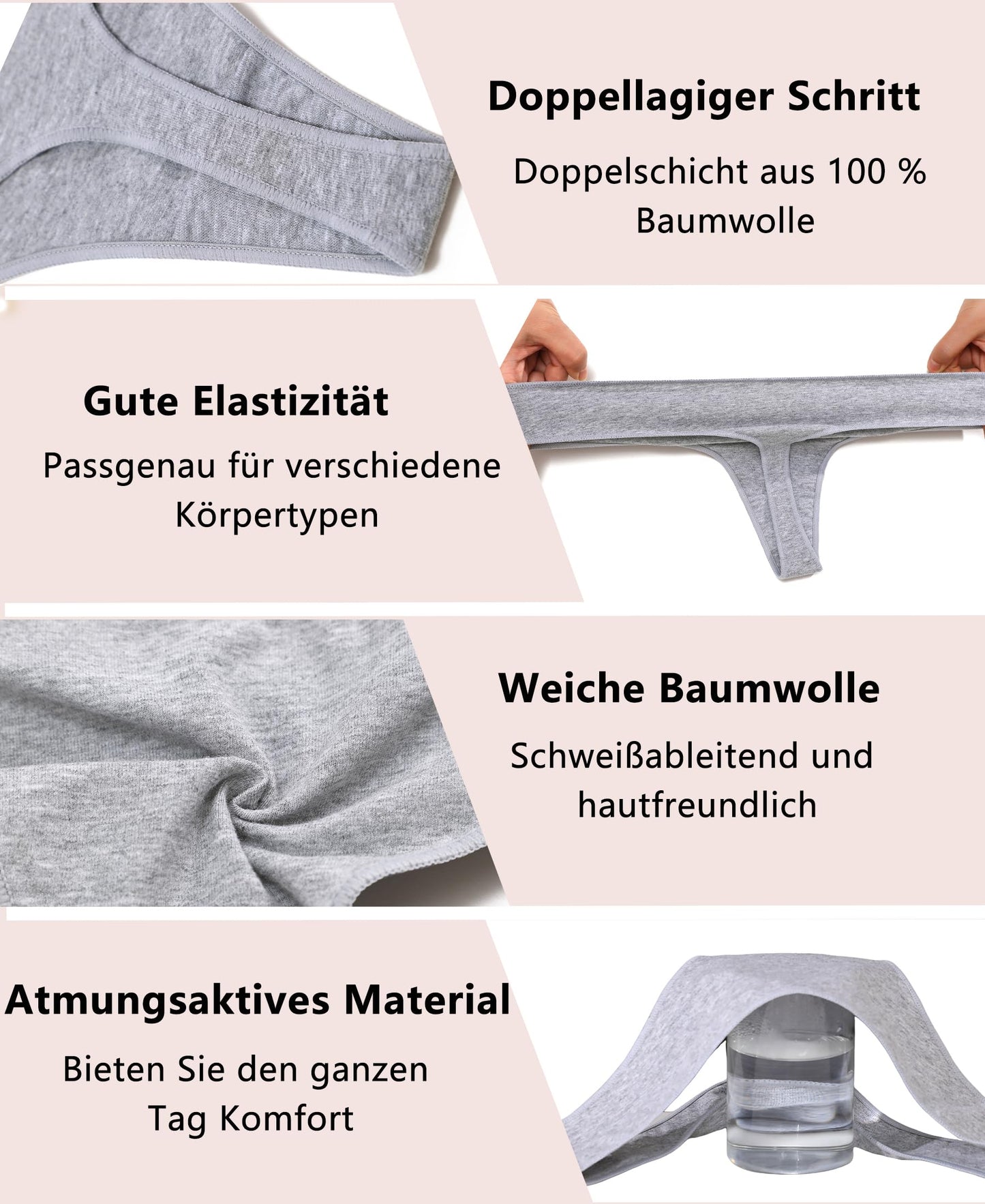 BeReady String Tanga Damen Baumwolle Sexy Unterwäsche Frauen Set Unterhosen Damen Slips Mehrpack Atmungsaktiv Thong Bikini Pantys 6 Pack