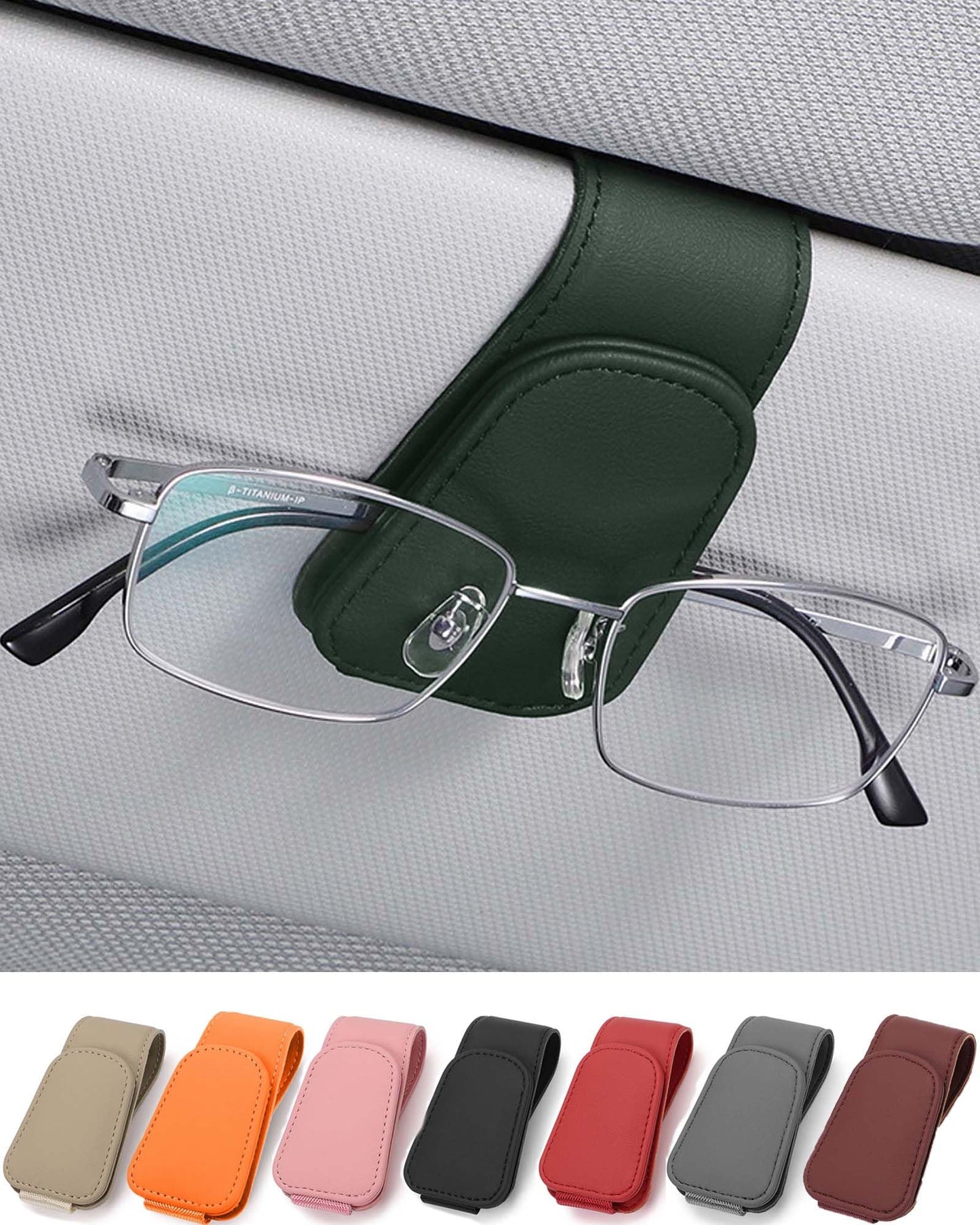 JEJA Glasses Holder for Car Sun Visor, Leather Sunglasses Holder for Car Visor Accessories, Ticket Card Clip, Black