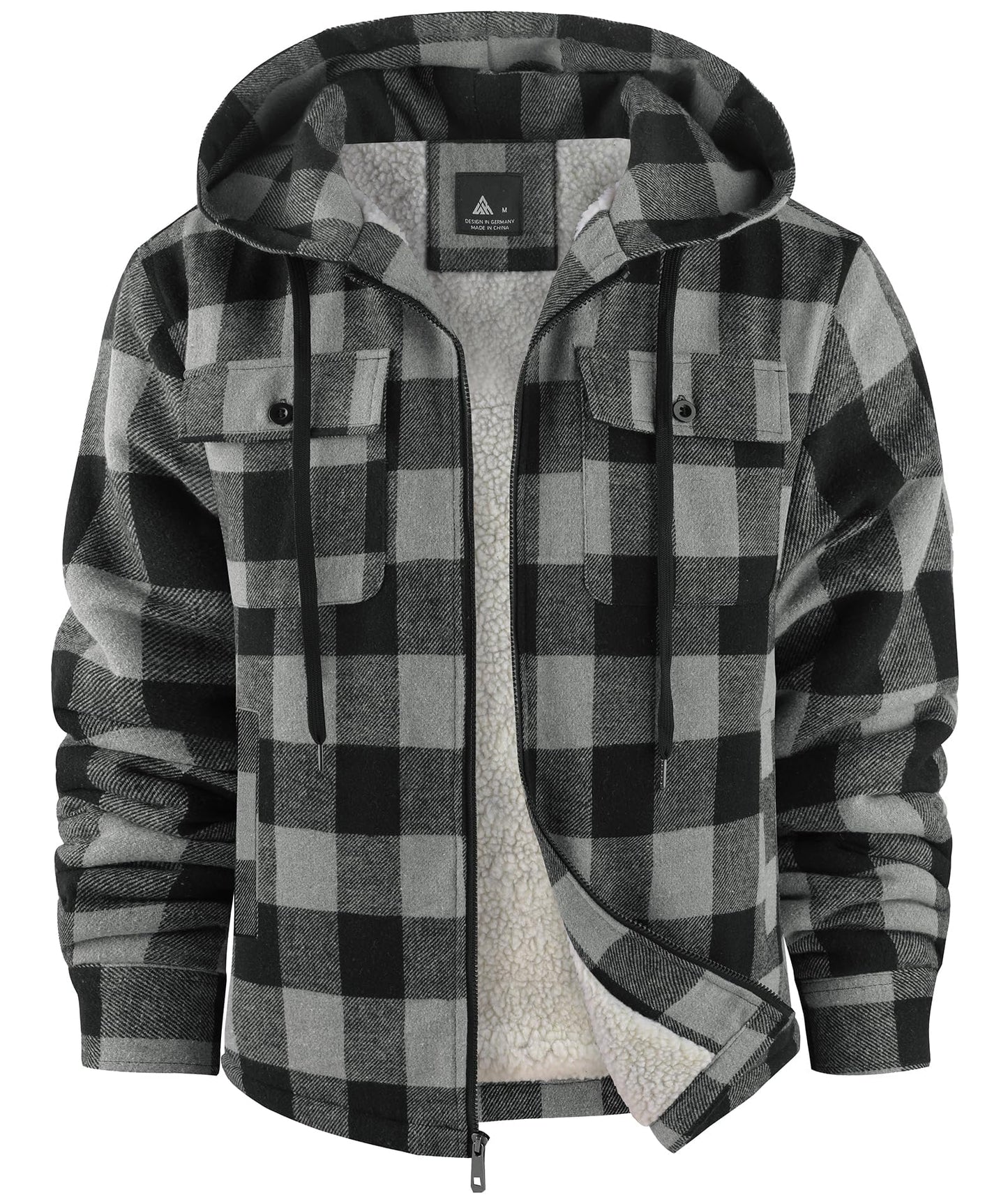 zitysport Hemdjacke Herren Hemd Sherpa Fleece Kariert Gefüttert Kapuzenpullover Fleecefutter Mantel Winter Jacke mit Taschen Flanellhemd Kariertes Männer Sweatjacke mit Kapuze