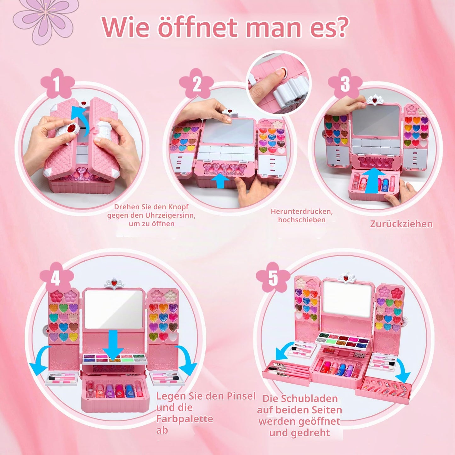 Mrabbitoo Kinderschminke Set Mädchen Schminkkoffer - Waschbar Kinder Make Up Set Schminkset Spielzeug,Schminke Halloween Weihnachts Geburtstag Geschenke für Prinzessin 4 5 6 7 8 9 10 11 12 Jahre