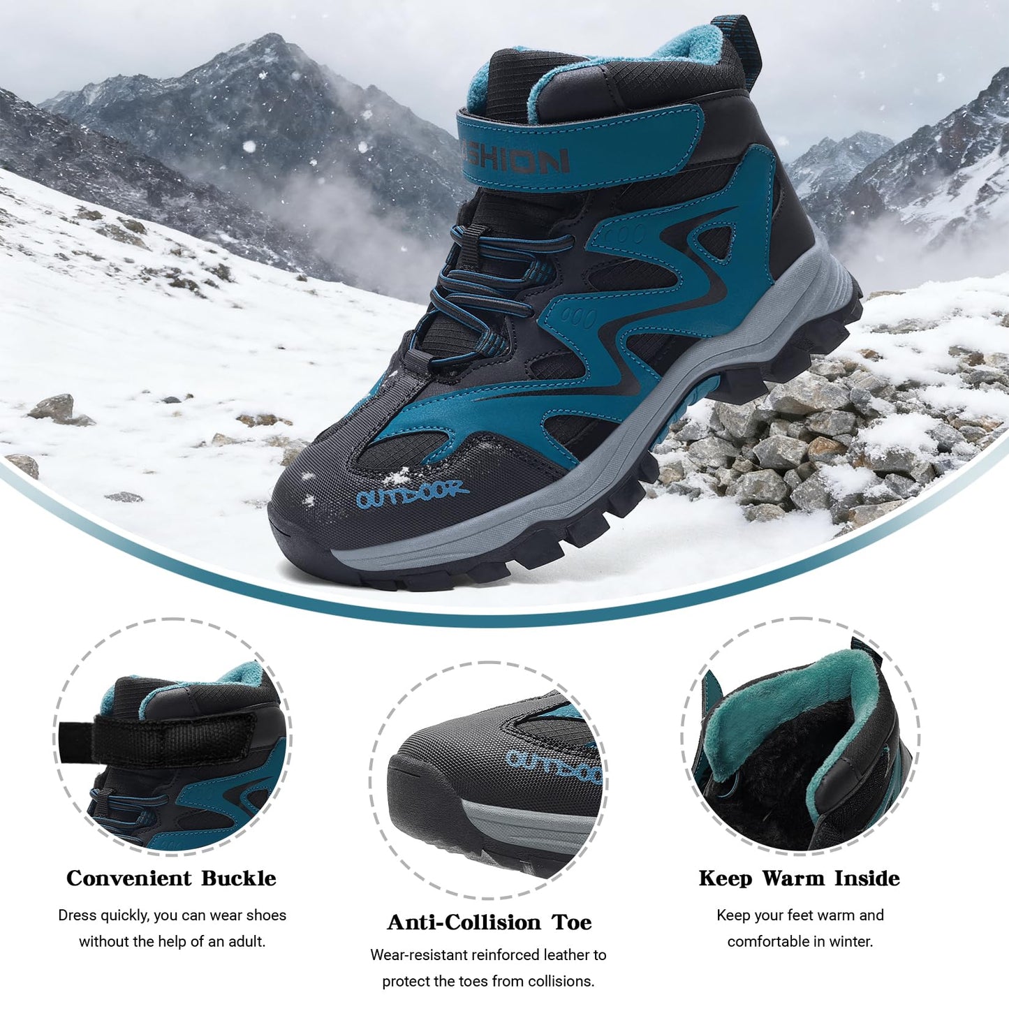 ASHION Winter Shoes Children's Winter Boots Boys Girls Snow Boots Hiking Boots Warm Lined Boots