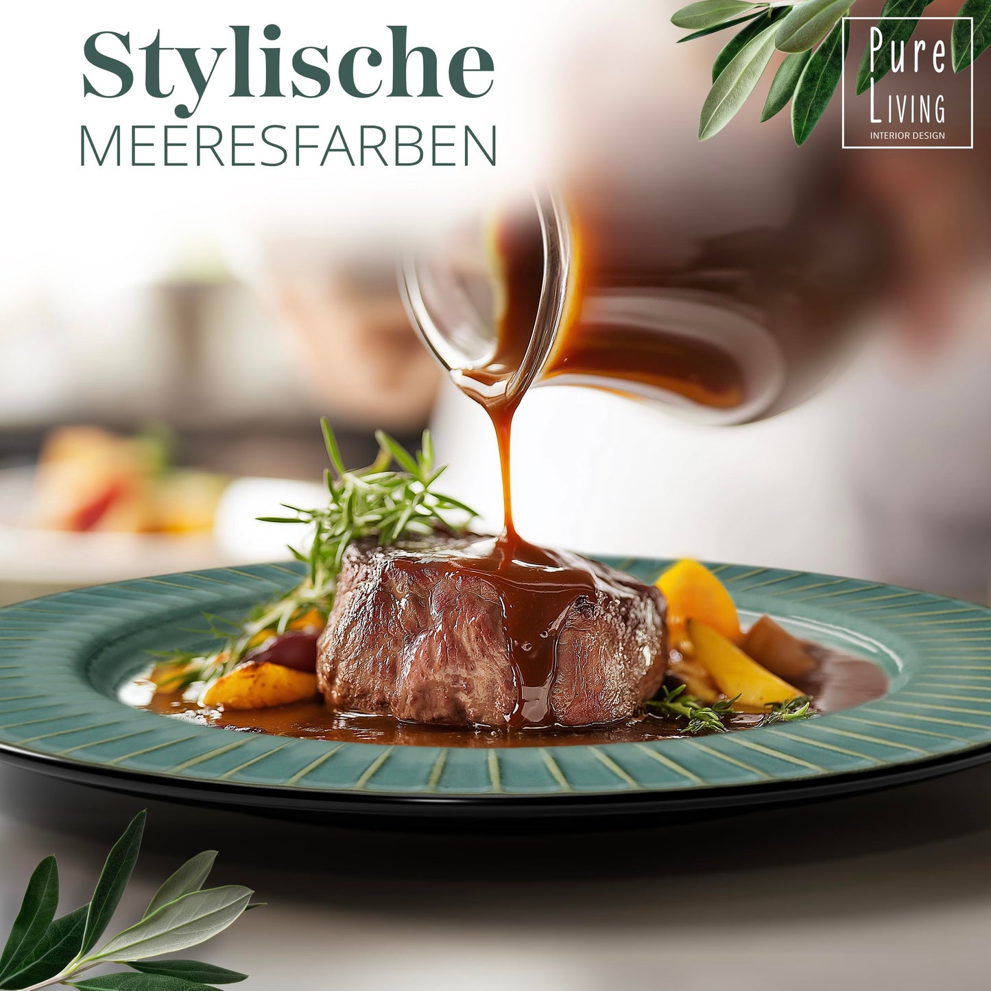 Steingut Frühstücksteller 6 Pers. Ibiza Hochwertiges Mediterranes TEST SEHR GUT Dessertteller Set - Kuchenteller spülmaschinen- und kratzfest - Kleine Teller, Salatteller Pure Living in Petrol