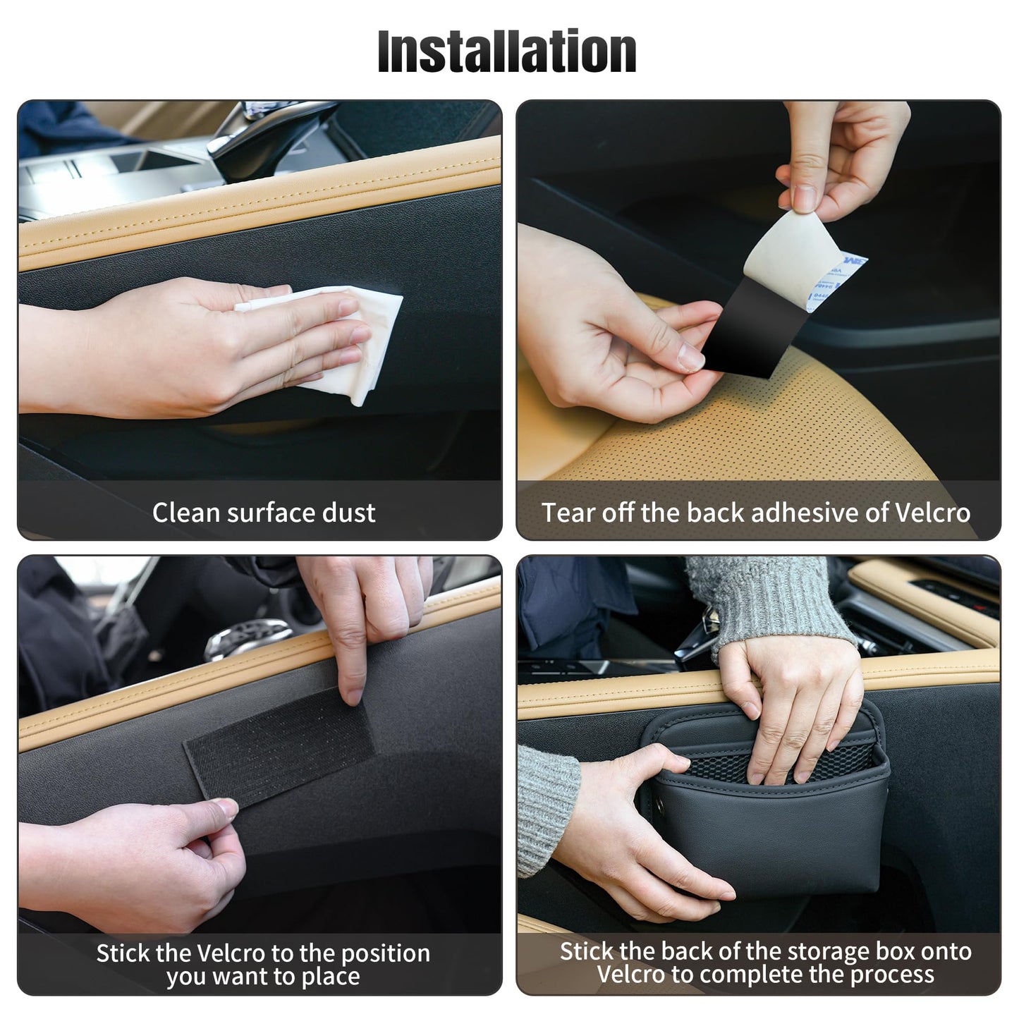 PU Leather Car Side Bag Organiser, Universal Car Bag Mobile Phone Holder for Car, Car Seat Gap Filler Storage Accessories Organiser for Car Door, Console (Black)