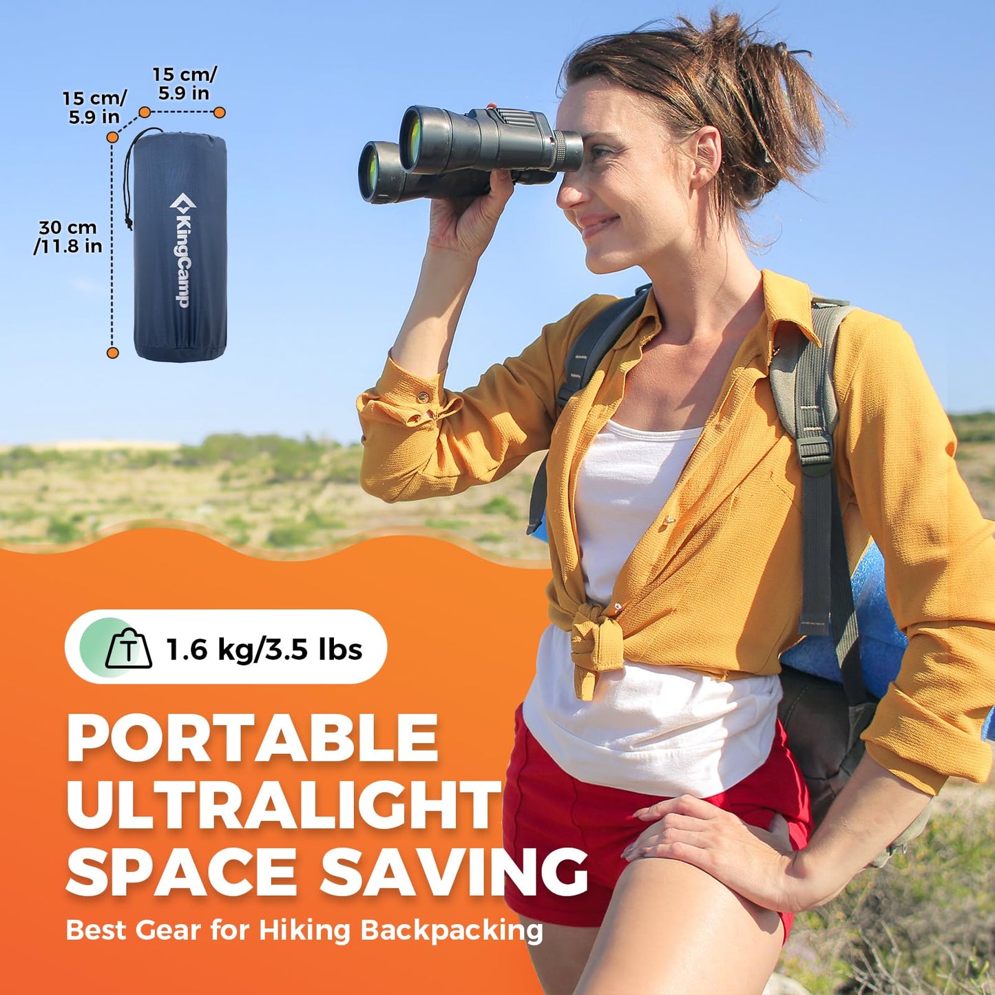 KingCamp Camping Isomatte Selbstaufblasend mit Fußpumpe, Luftmatratze 1 Personen mit integrierten Kopfkissen Outdoor Ultraleichte Campingmatte kleines Packmass, für Camping, Wandern, Trekking