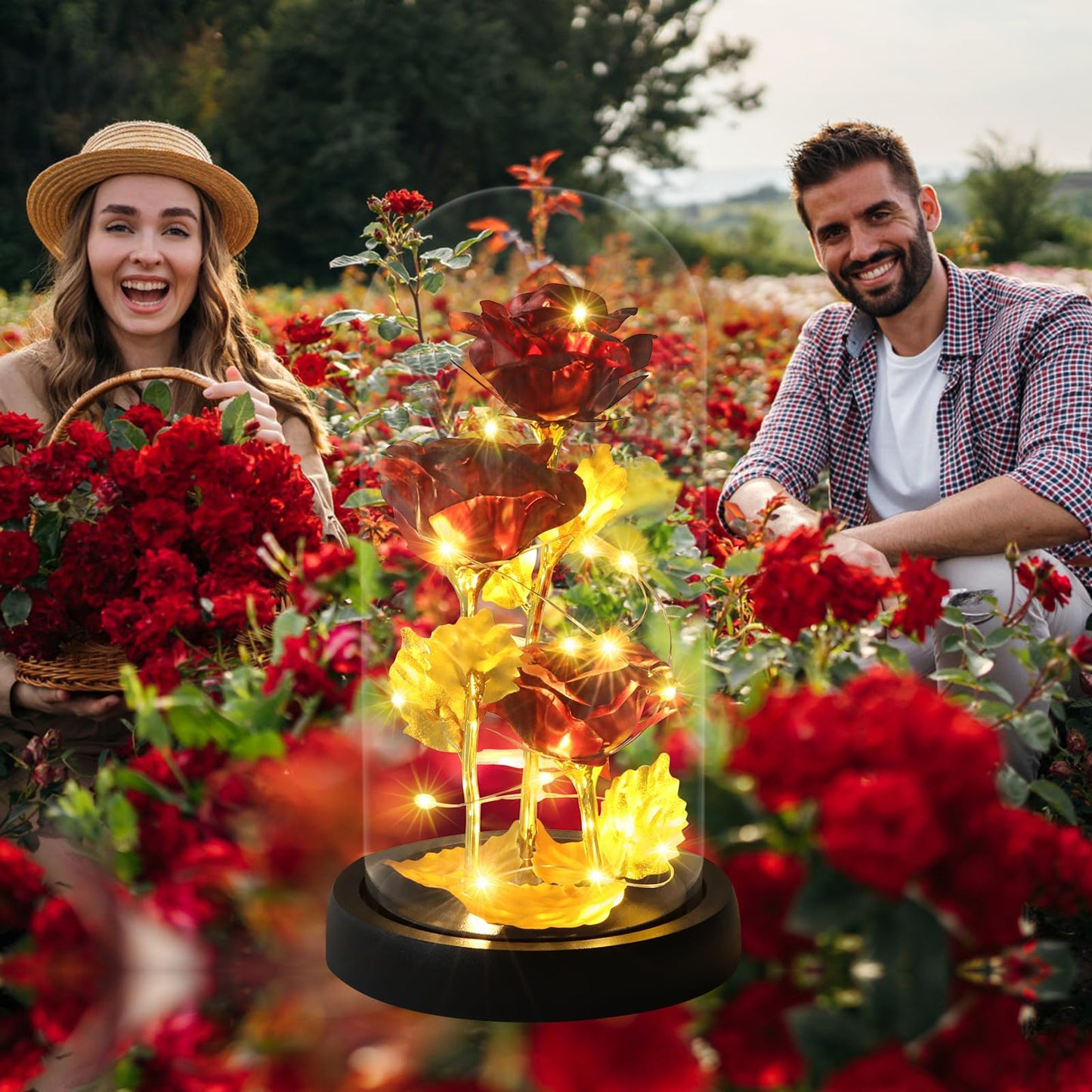 Touloube Geschenke Für Frauen, Galaxy Rose Blume Geschenk, Infinity Rose in Glaskuppel, LED-Lichterkette auf der Kristallrose, Geschenk für Frauen,Hochzeit,Muttertag,Jahrestag und Geburtstag
