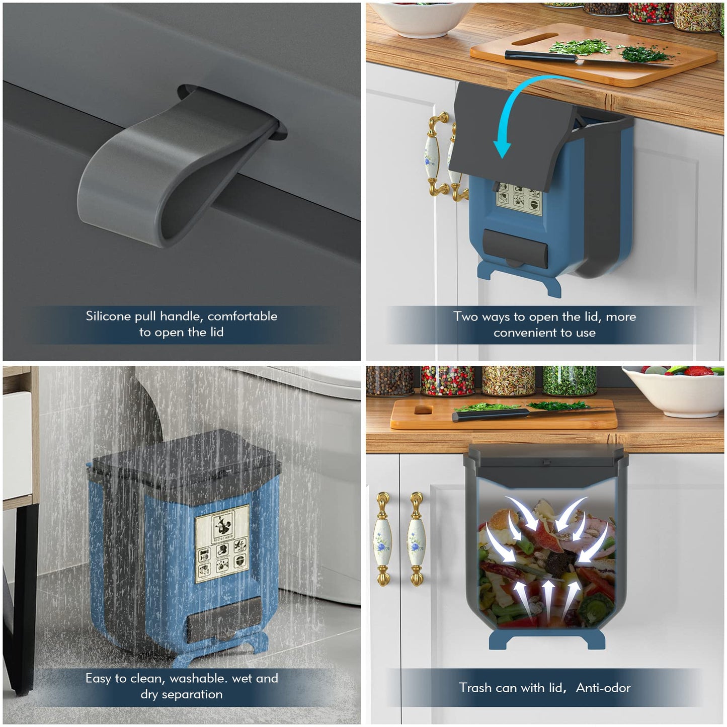 Gintan faltbarer hängender mülleimer mit Deckel küche camping, Faltbare Mülleimer Küche Abfalleimer Aufhängbarenzum Küchenabfalleimer für küche/camping/Auto/Bad/Büro/Schlafzimmer