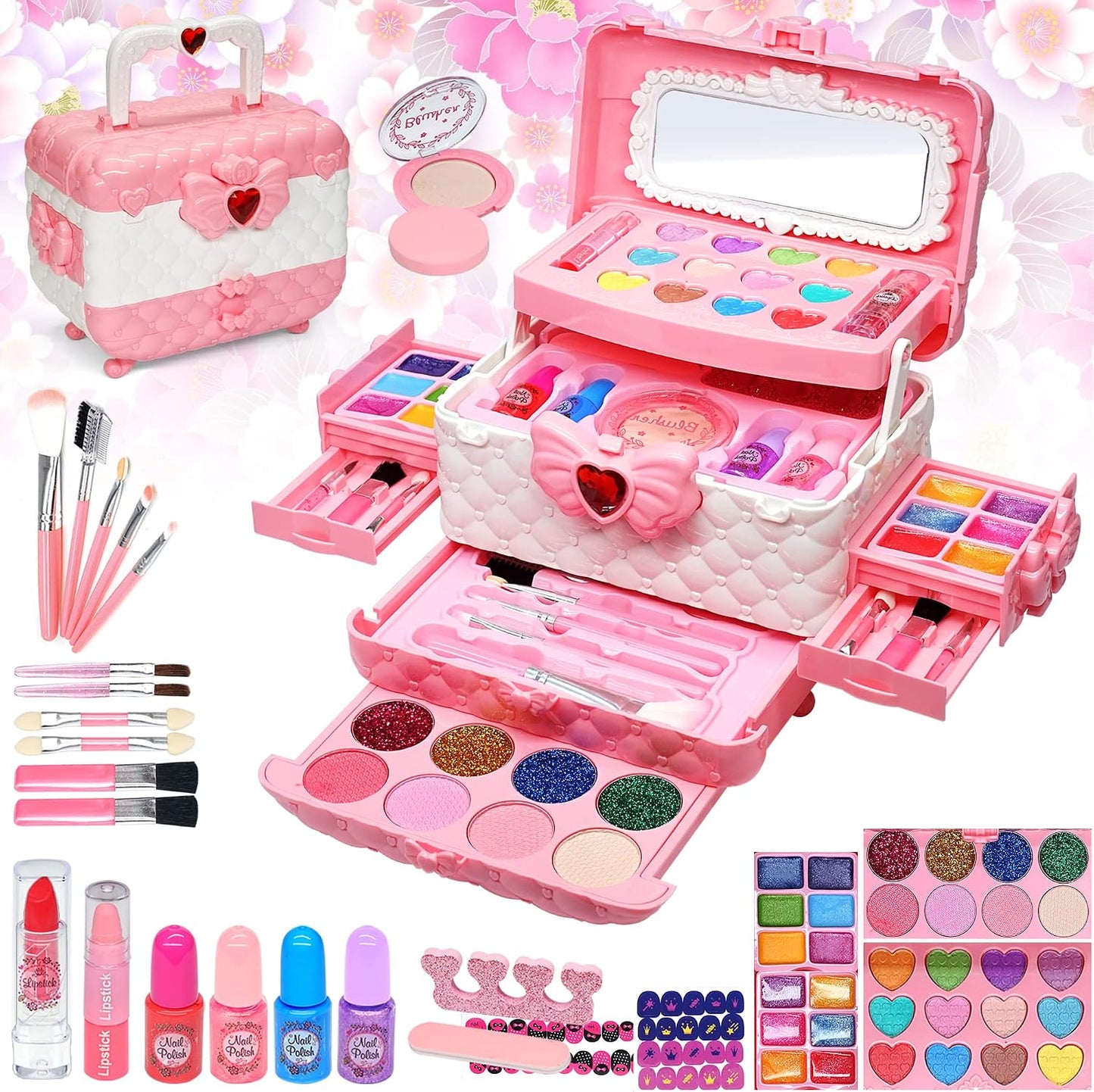 Mrabbitoo Kinderschminke Set Mädchen Schminkkoffer - Waschbar Kinder Make Up Set Schminkset Spielzeug,Schminke Halloween Weihnachts Geburtstag Geschenke für Prinzessin 4 5 6 7 8 9 10 11 12 Jahre