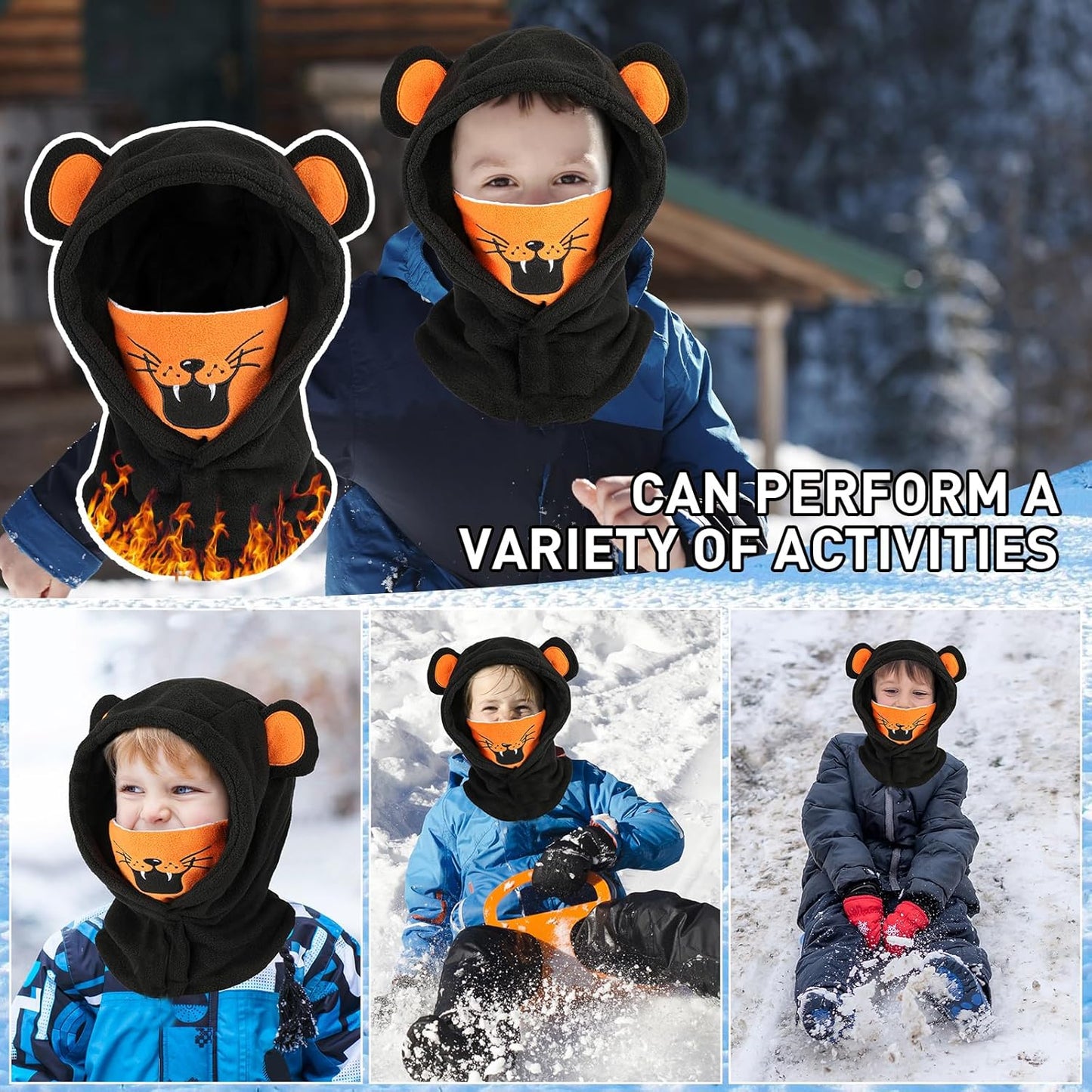 Children's Winter Thermal Fleece Balaclava 4-12 Years, Multifunctional Windproof Adjustable Face Mask, Ski Mask, Warm Hat, Balaclava, Neck Warmer Scarf for Boys and Girls, Outdoor Activities