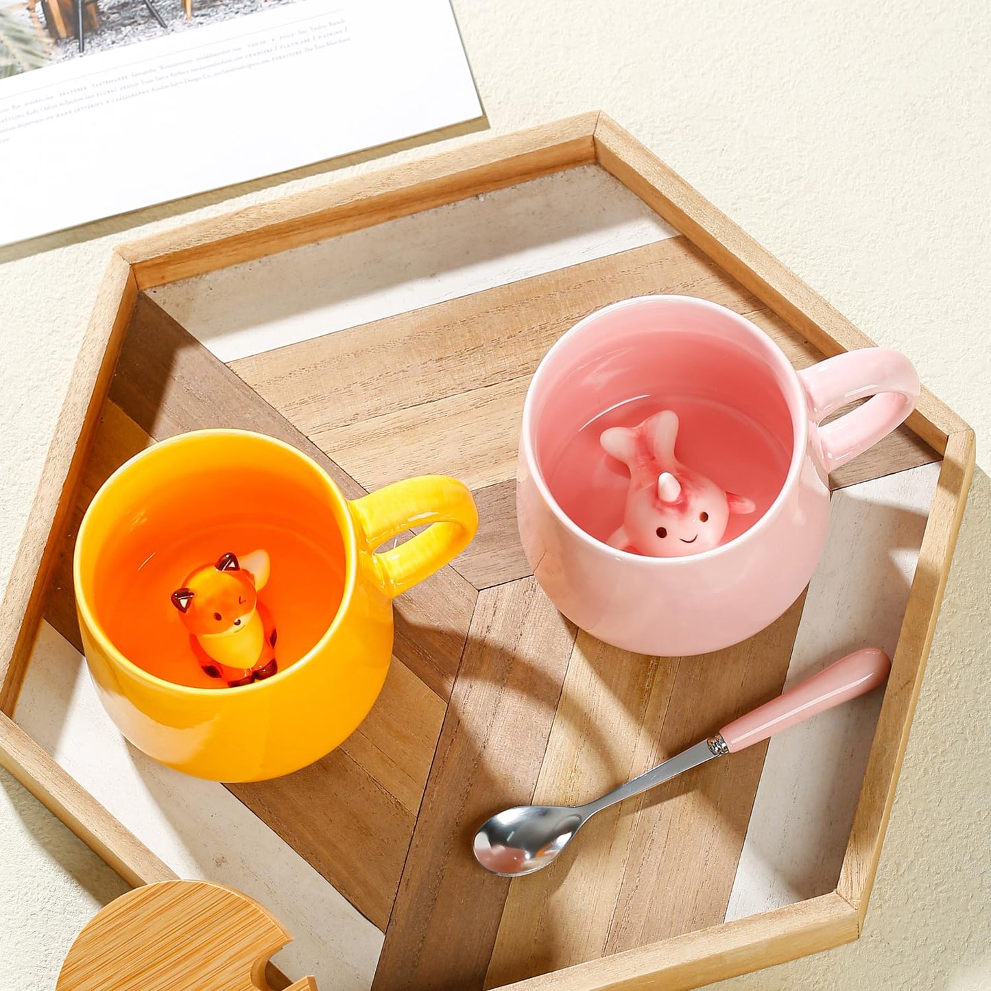 BigNoseDeer Süße Sachen Keramik Katze Kaffeetasse Teetasse Deckel Löffel Lustige Tassen Geschenke für Frauen Kaffeebecher 3D Tasse Personalisiert Cappuccino Tasse Beste Freundin Weihnachten Geschenk