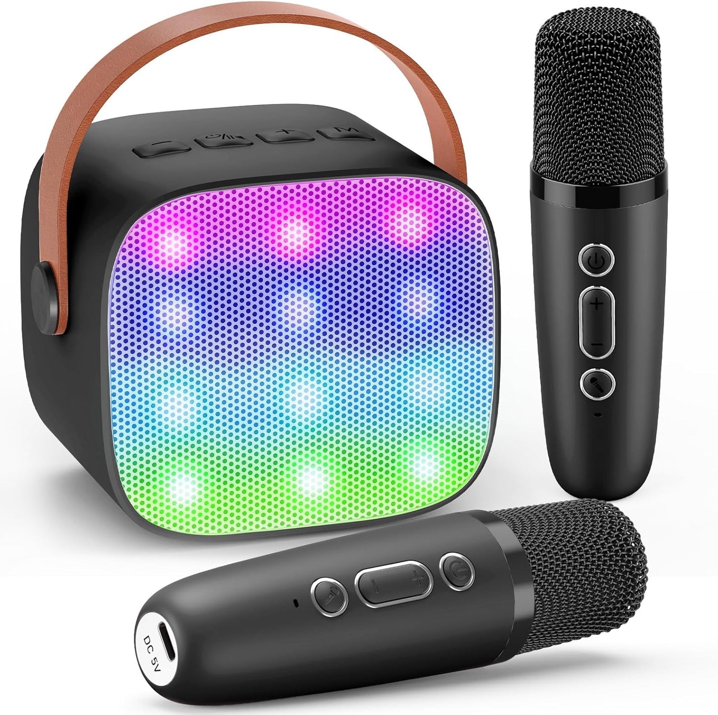 Karaoke Machine with 2 Bluetooth Microphones, Children's Unicorn Christmas Gifts Toy for Girls 3-12 Years, Portable Karaoke Microphone Set with DSP and LED Lights