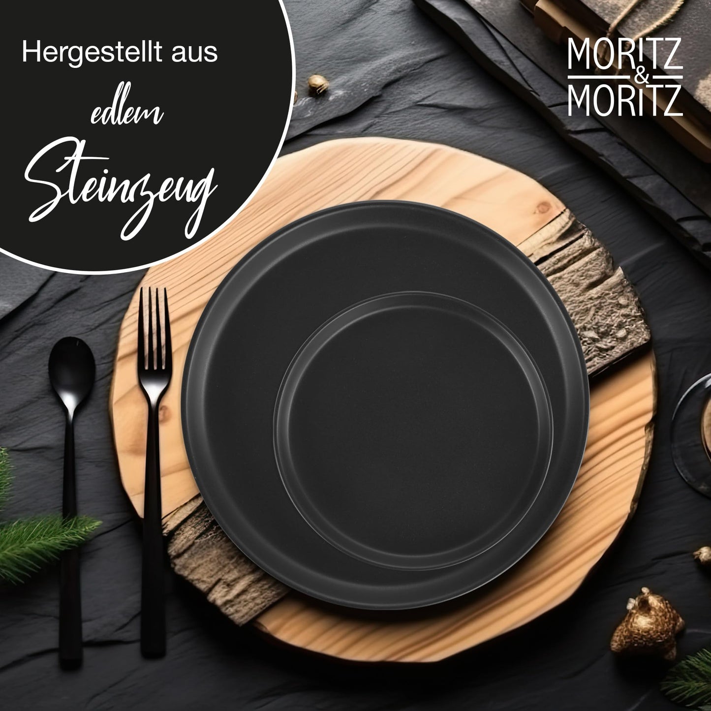 Moritz & Moritz NORDIC Geschirrset 6 Personen 18-teilig Taupe - Elegantes Teller Set aus hochwertigem Steinzeug - Geschirr Set aus 6x Dinnerteller, 6x Dessertteller, 6x Suppenteller