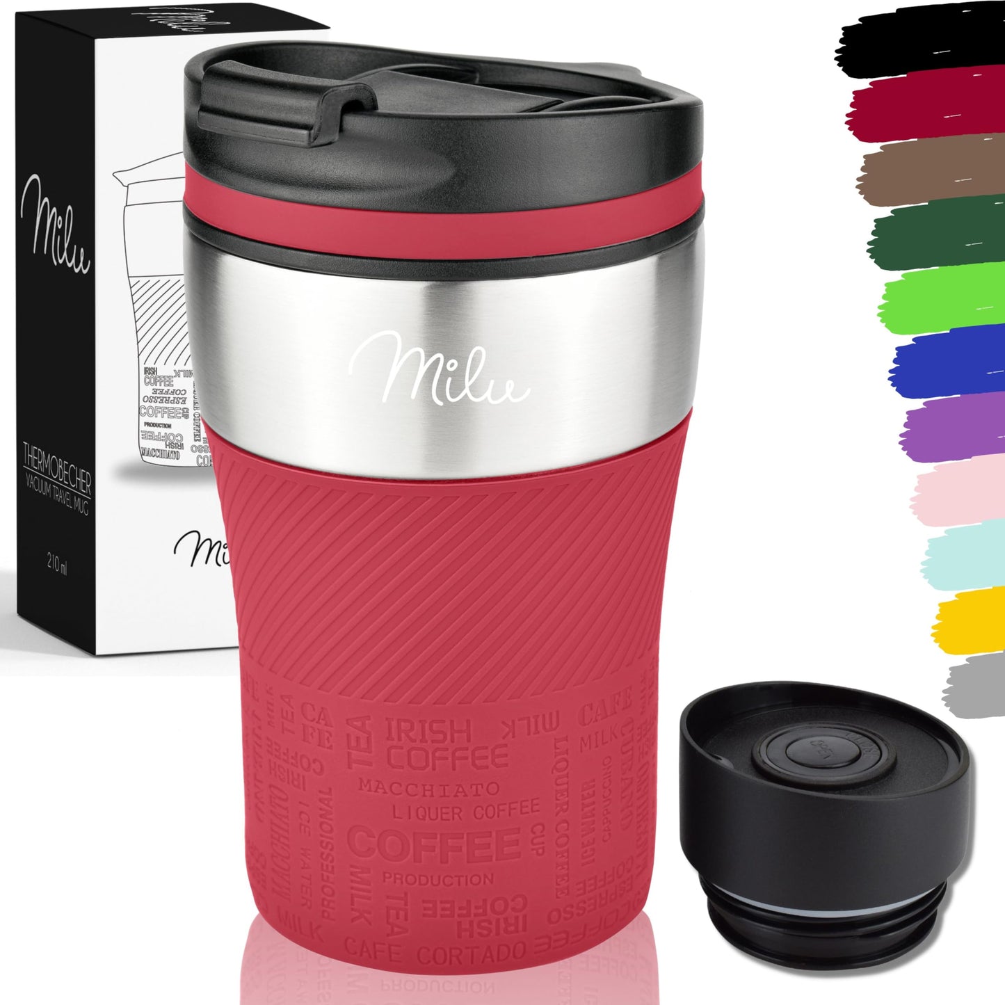 Milu Thermobecher Isolierbecher Kaffeebecher to go - 210ml 100% Auslaufsicher - Trinkbecher aus Edelstahl - Autobecher doppelwand Isolierung - Thermo Becher - Travel Mug (Rot)