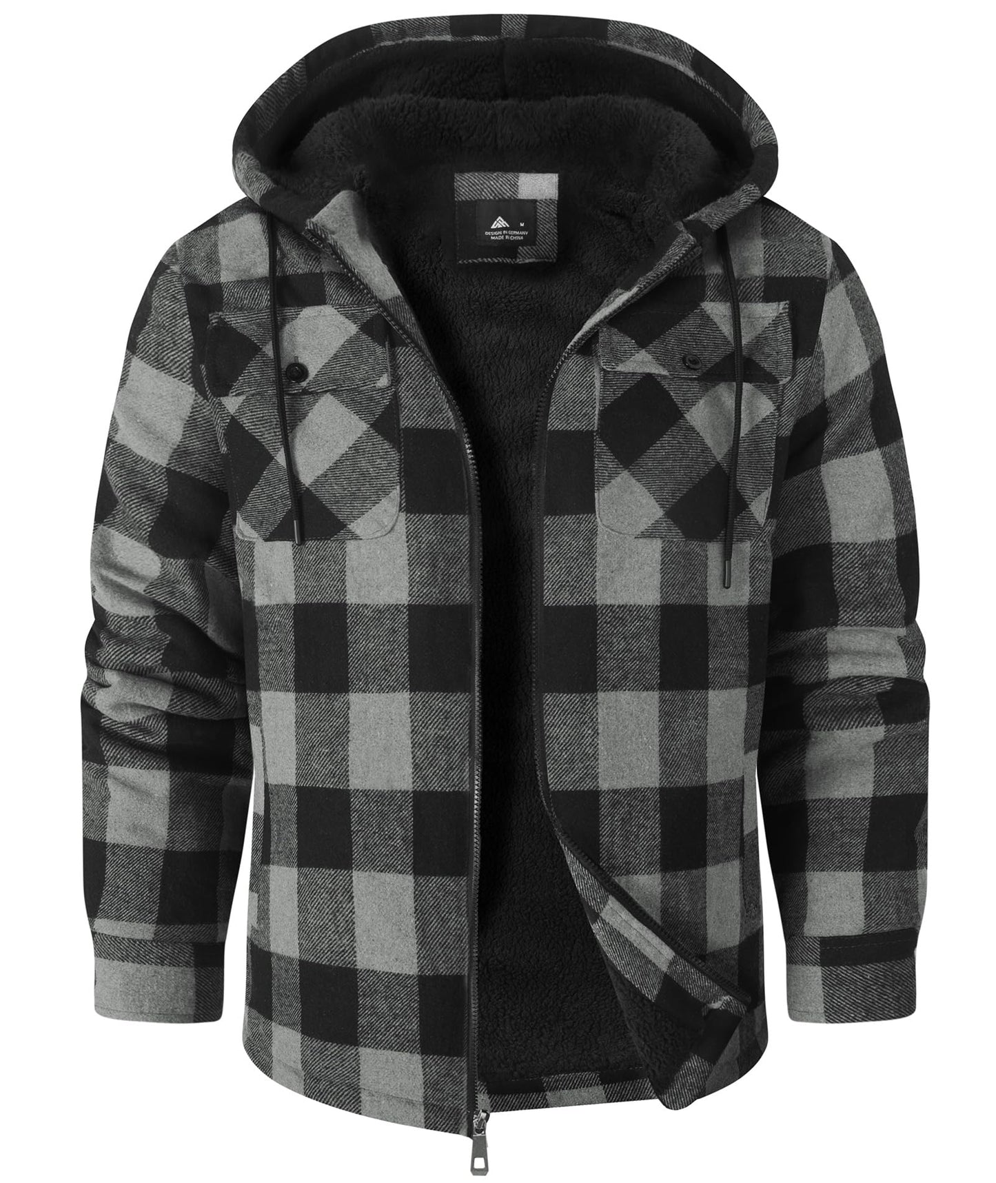 zitysport Hemdjacke Herren Hemd Sherpa Fleece Kariert Gefüttert Kapuzenpullover Fleecefutter Mantel Winter Jacke mit Taschen Flanellhemd Kariertes Männer Sweatjacke mit Kapuze