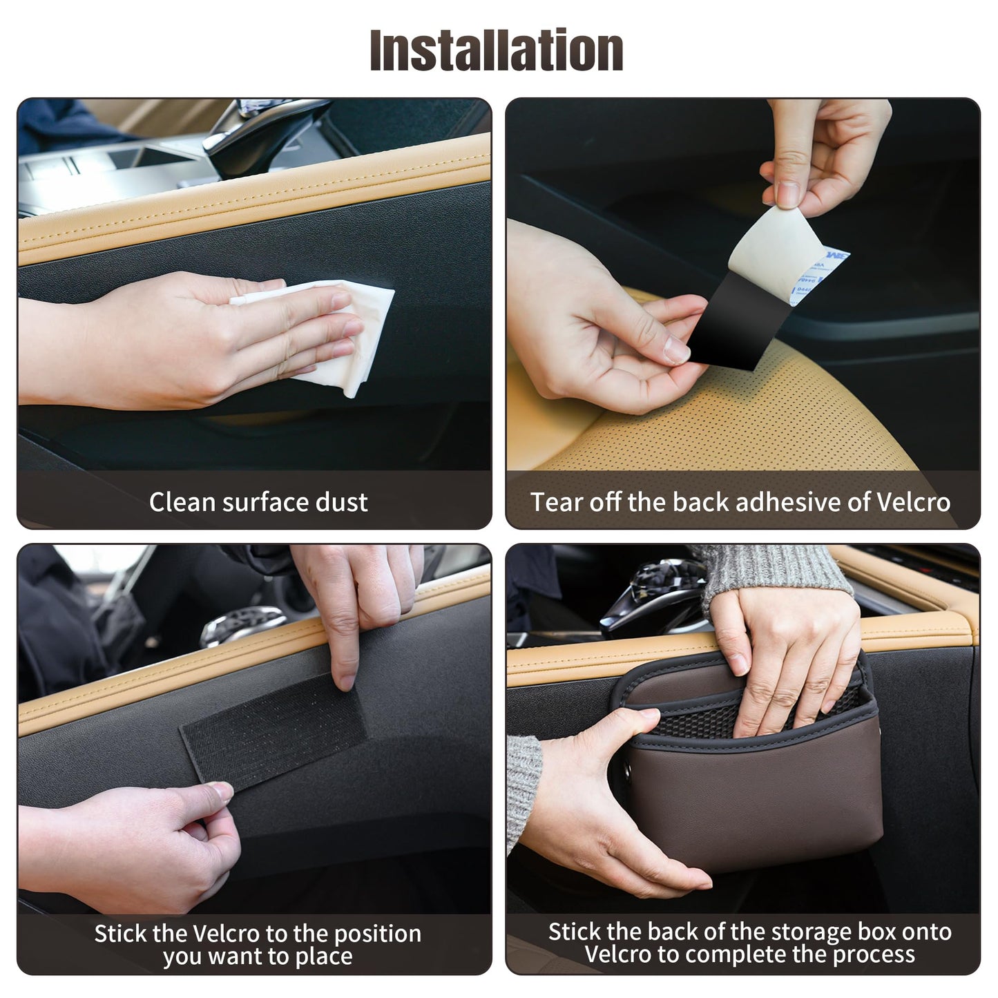 PU Leather Car Side Bag Organiser, Universal Car Bag Mobile Phone Holder for Car, Car Seat Gap Filler Storage Accessories Organiser for Car Door, Console (Black)