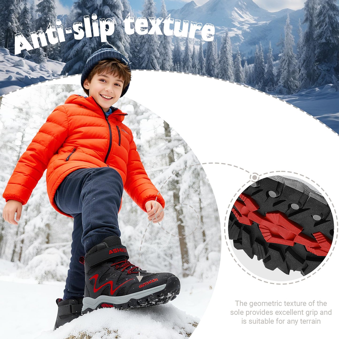 ASHION Winter Shoes Children's Winter Boots Boys Girls Snow Boots Hiking Boots Warm Lined Boots