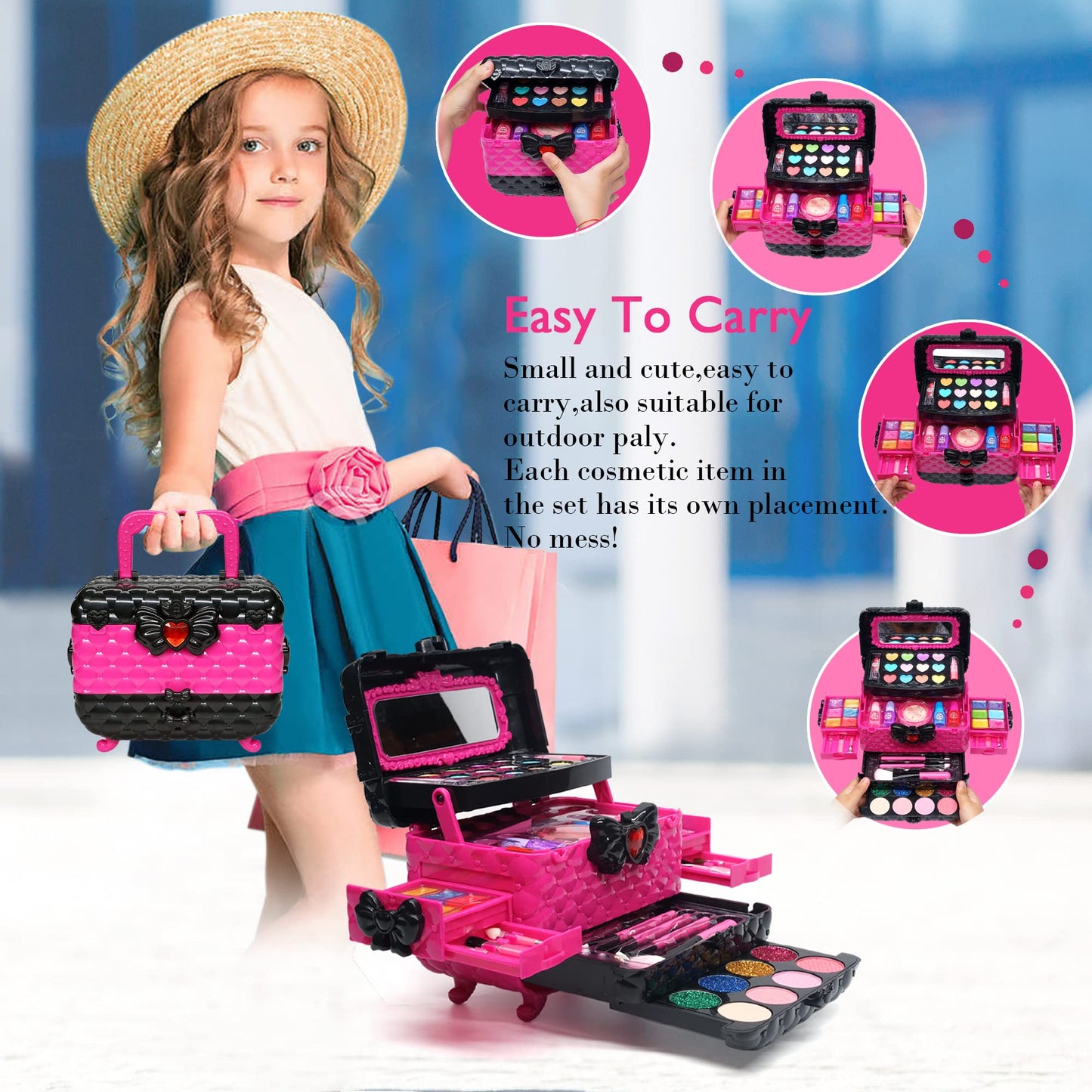 Mrabbitoo Kinderschminke Set Mädchen Schminkkoffer - Waschbar Kinder Make Up Set Schminkset Spielzeug,Schminke Halloween Weihnachts Geburtstag Geschenke für Prinzessin 4 5 6 7 8 9 10 11 12 Jahre